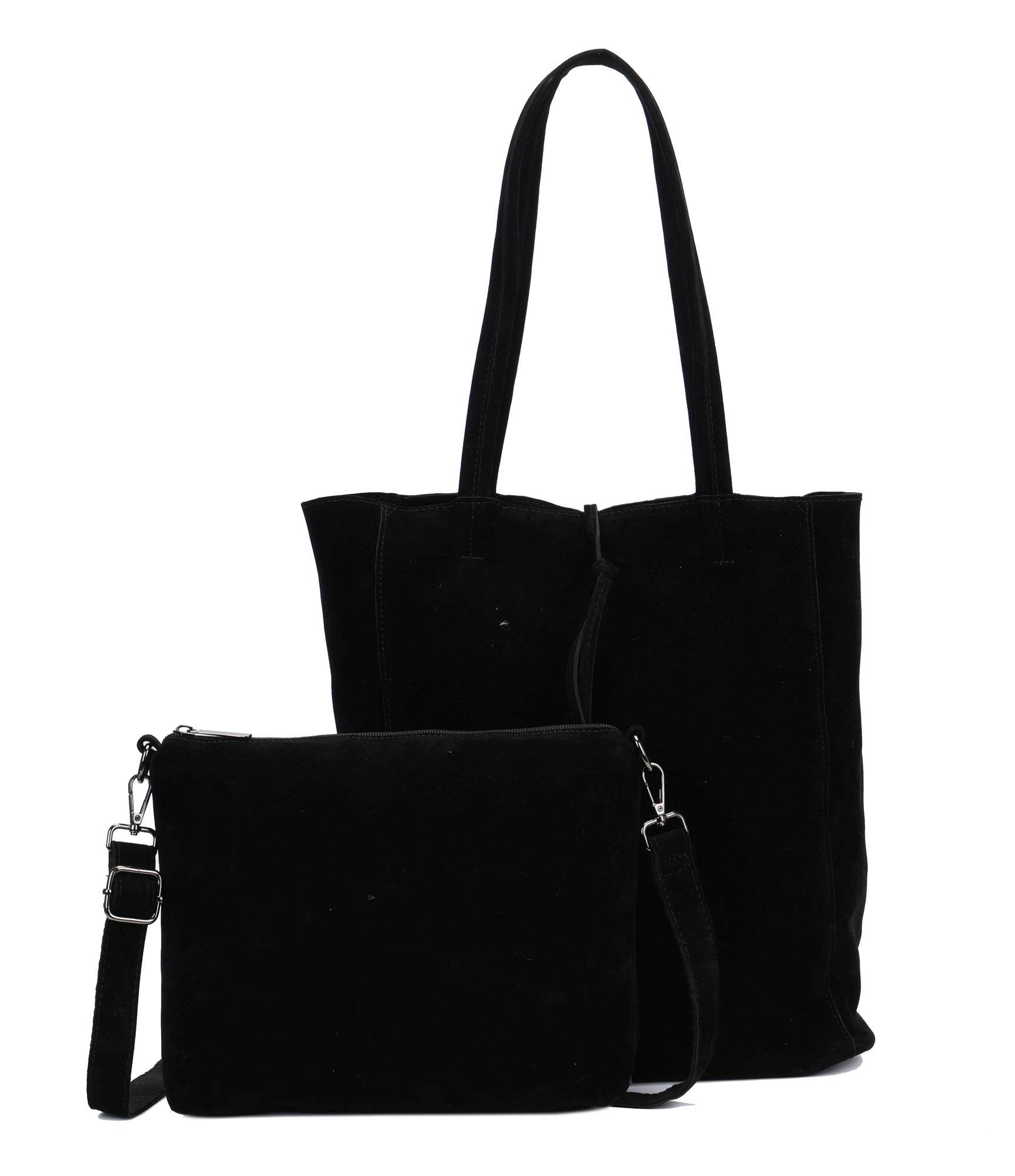 ITALYSHOP24 Schultertasche SET 2in1 Damen Tasche Umhängetasche XXL Hand-Tasche Shopper Tote Bag, Crossbody Reisetasche Henkeltasche Workbag Veganes Wildleder CrossOver
