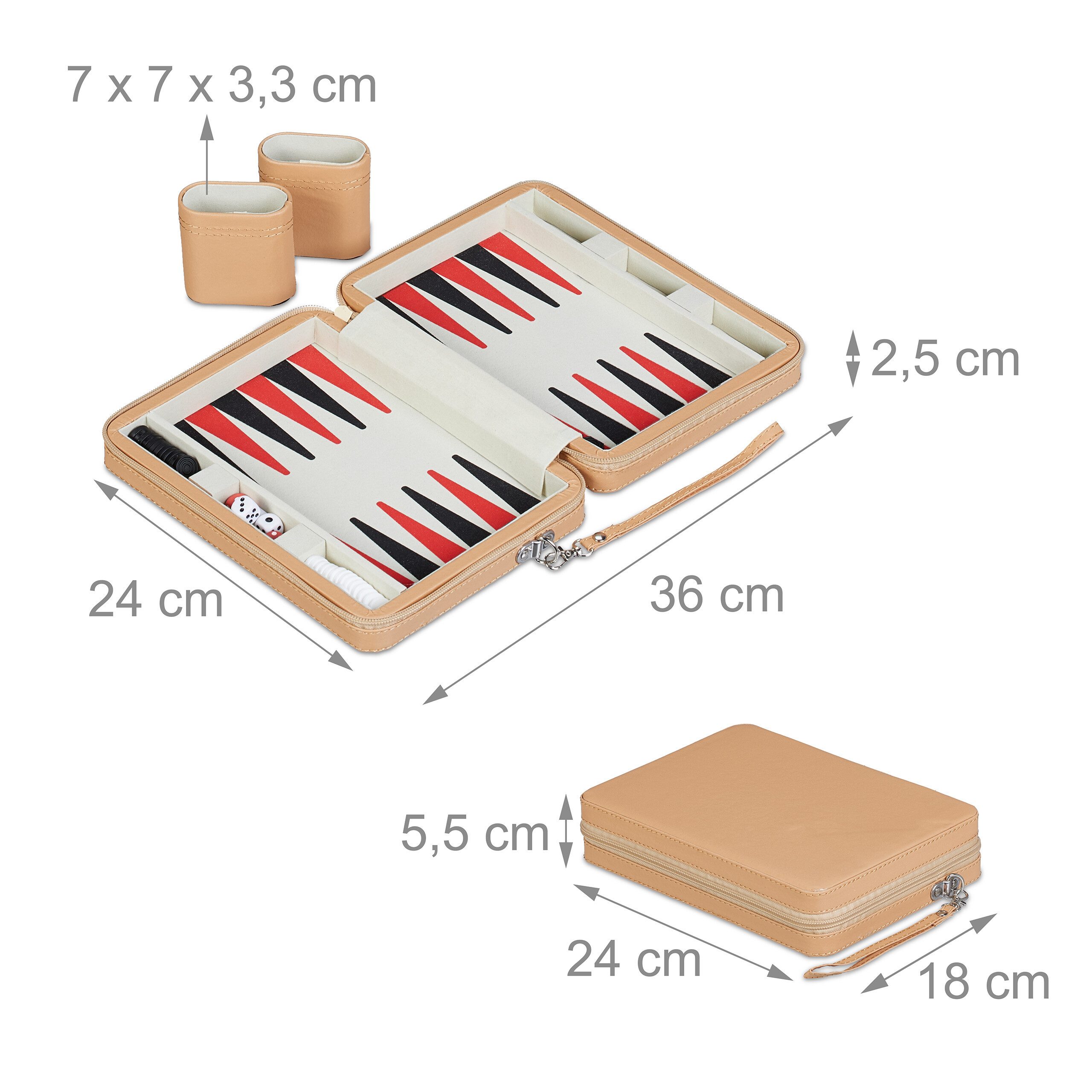 relaxdays Spiel Backgammon Reisespiel, Strategiespiel, hellbraun