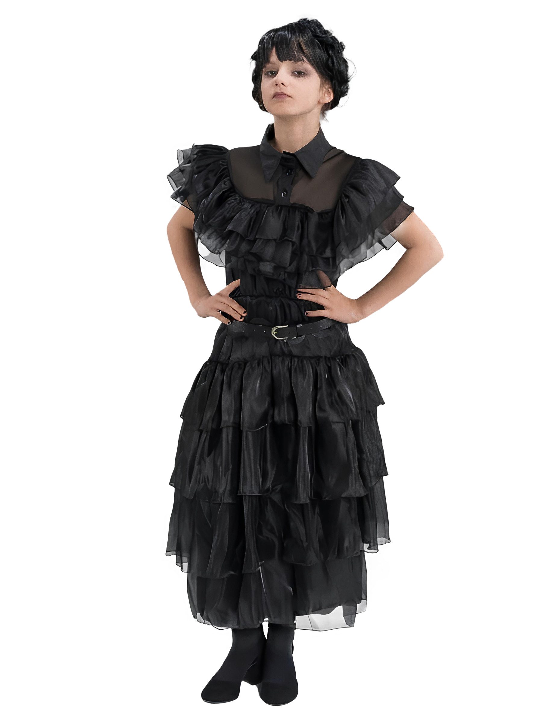 CHAKS Kostüm Wednesday Addams Family Ballkleid Kostüm für Kinder