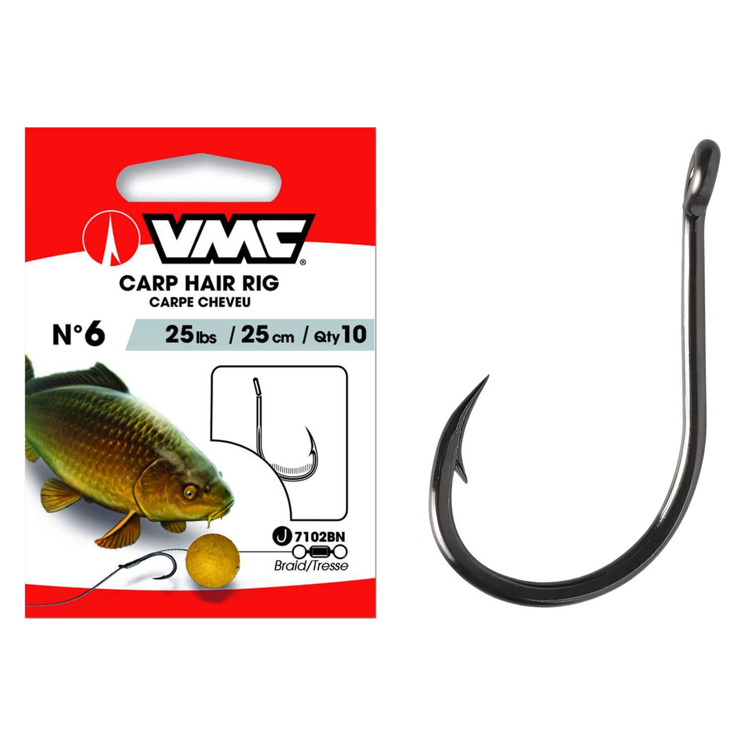 Karpfenhaken VMC Karpfenhaken 7102 Haarmontage Schwarz 20lbs 50cm