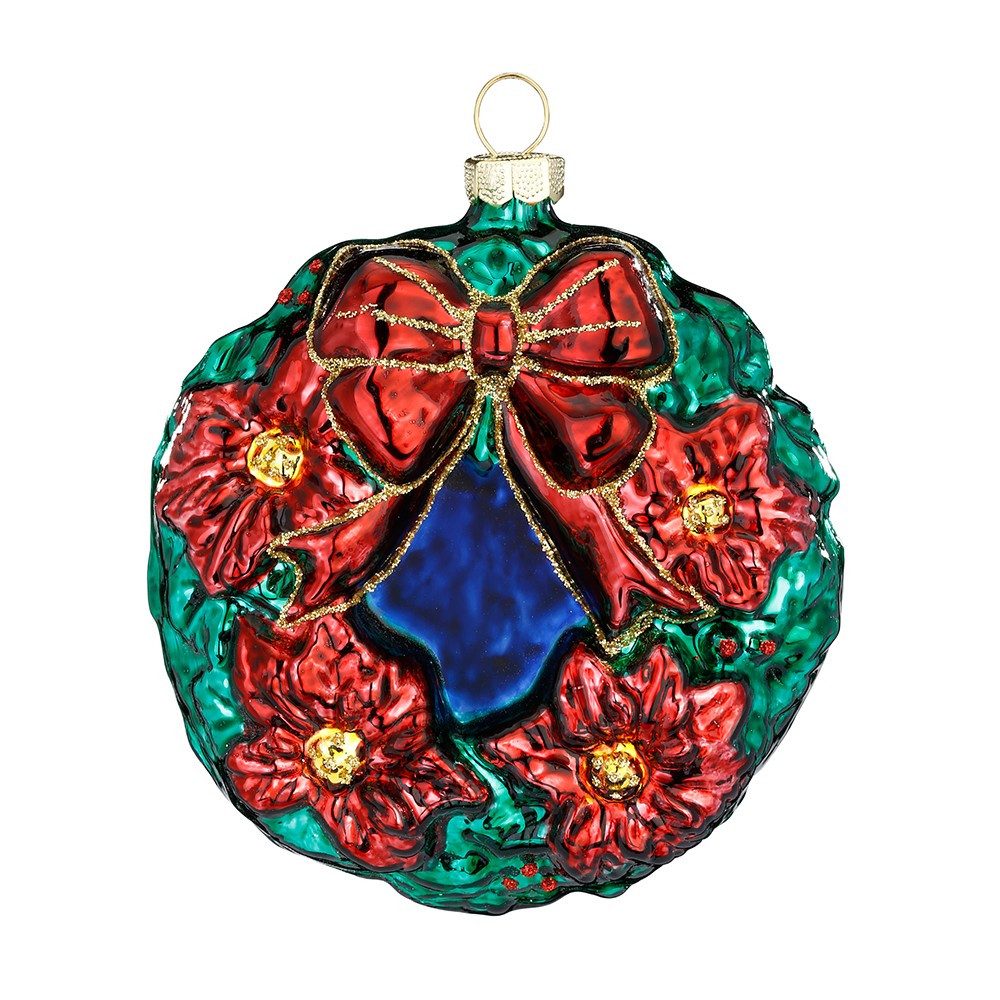 MAGIC by Inge Christbaumschmuck, Christbaumschmuck Glas Weihnachtskranz mit Blumen 9cm bunt