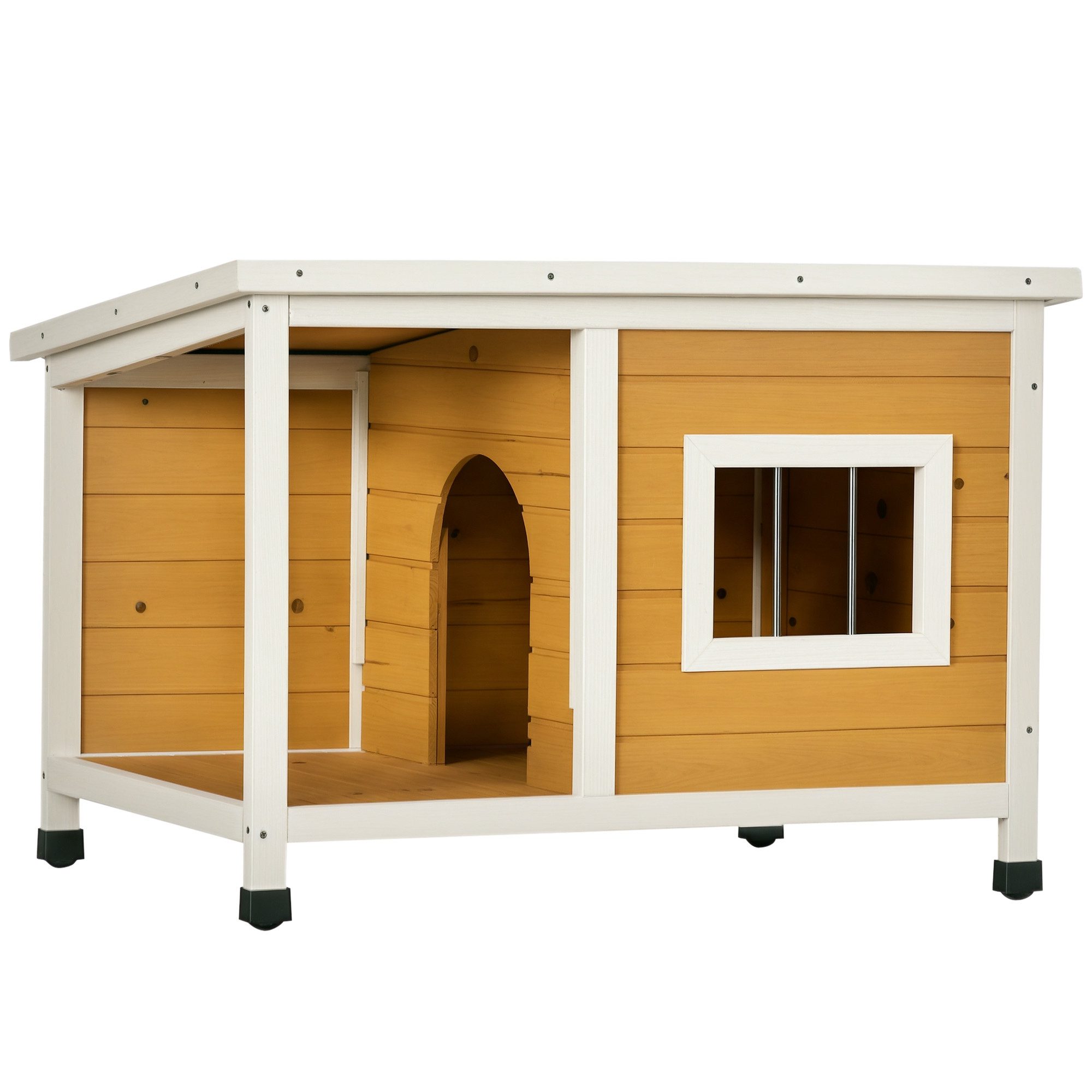 PawHut Hundehütte Hundehaus mit Terrasse und aufklappbarem Asphaltdach, Orange 85,5 x 62 x 60 cm