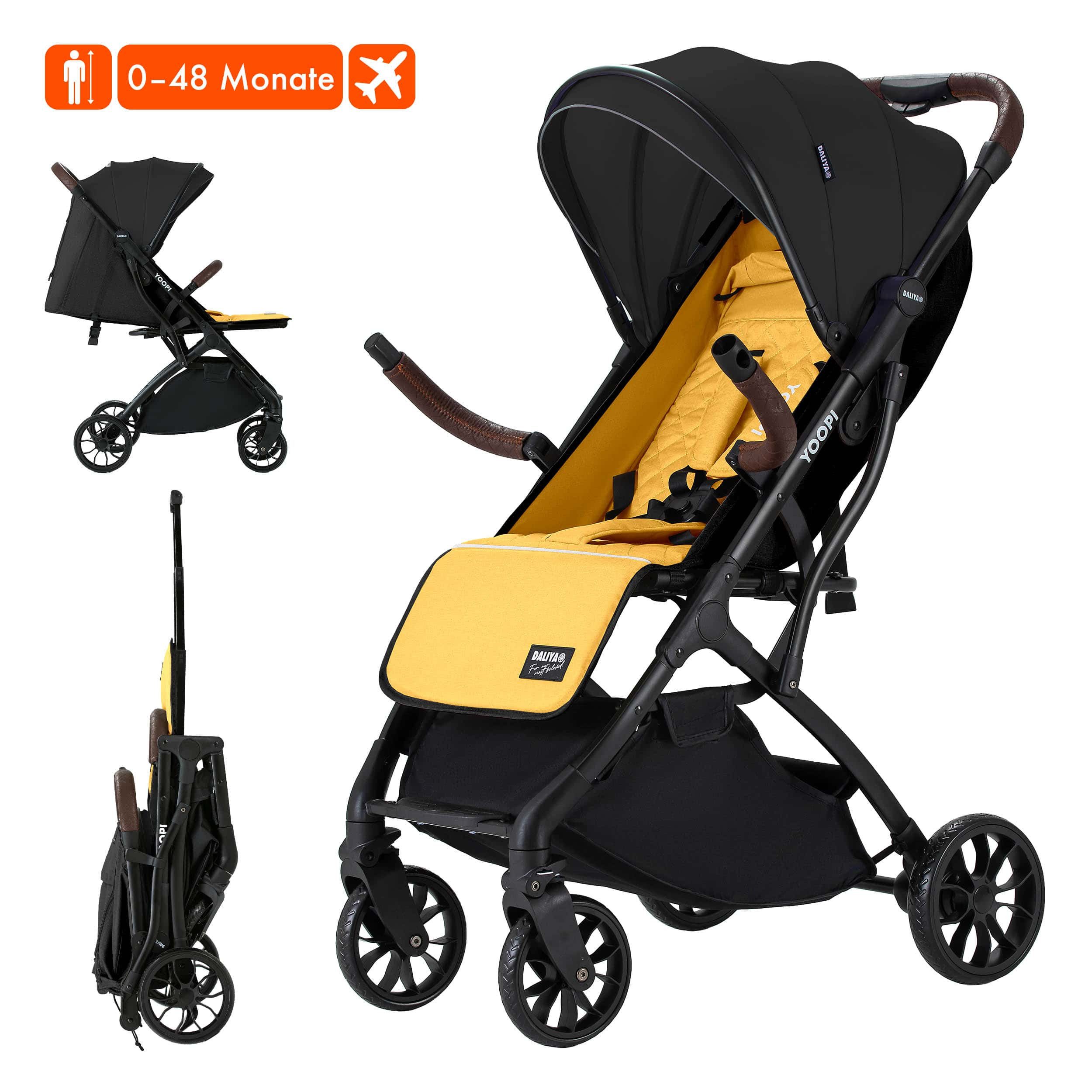 Daliya® Kinder-Buggy YOOPI Reisebuggy, kompakt faltbar, mit Teleskopgriff, Flugzeug Buggy, Stadt-Buggy, Reisebuggy, faltbar, Alurahmen, sicher, gefederte Räder