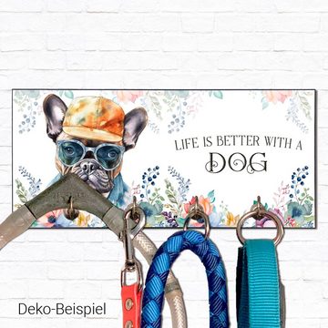 Cadouri Wandgarderobe FRANZÖSISCHE BULLDOGGE Design-Hundegarderobe für Hundezubehör (Garderobe mit 4 Haken), MDF, mit abgeschrägten Ecken, handgefertigt, für Hundebesitzer