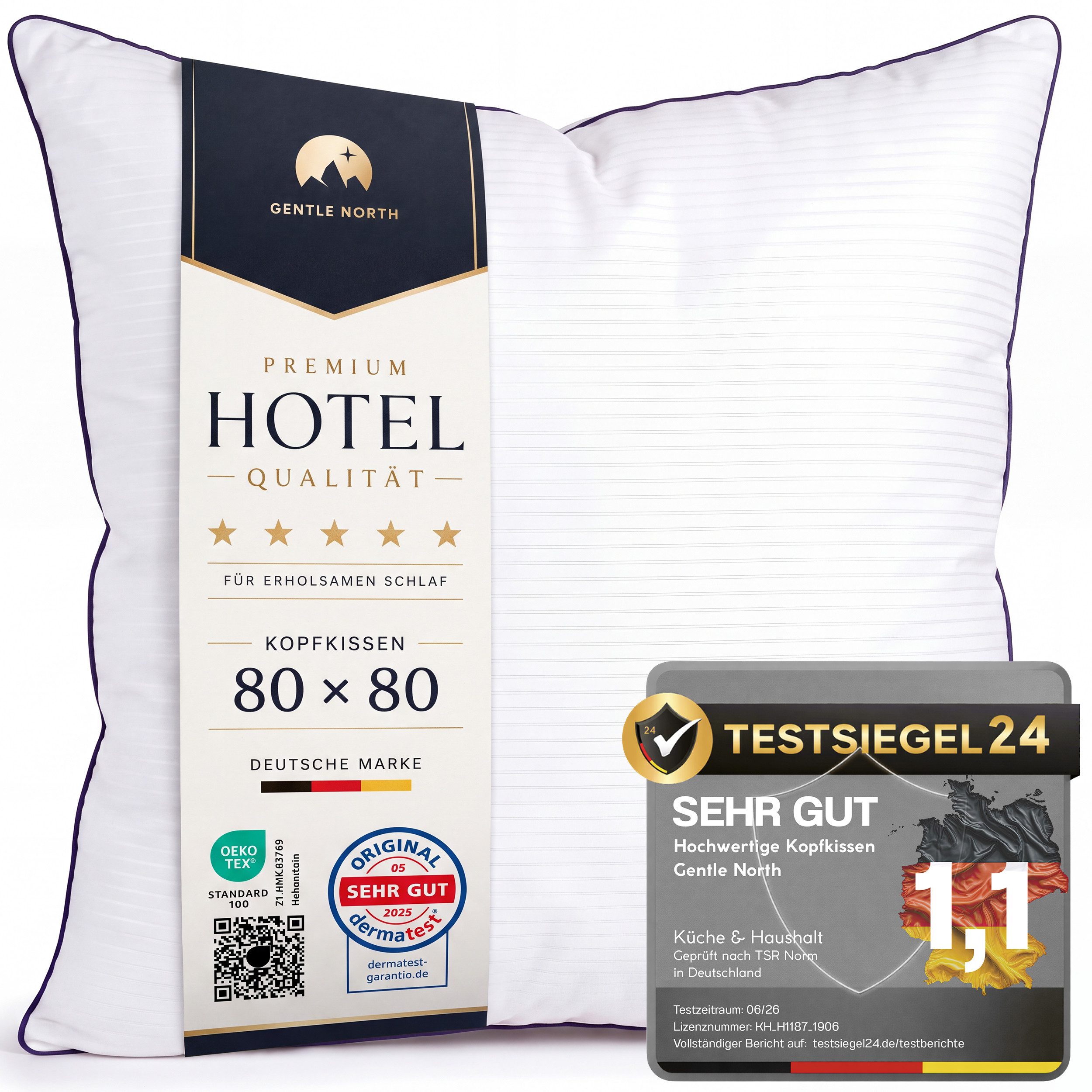 Gentle North Microfaserkissen Kopfkissen in Hotelqualität - Einzeln oder im 2er Set - 60° Waschbar, Füllung: Polyester, Rückenschläfer, Seitenschläfer, Bauchschläfer, Comfort, Reißverschluss für Füllung - Made in EU - allergikerfreundlich