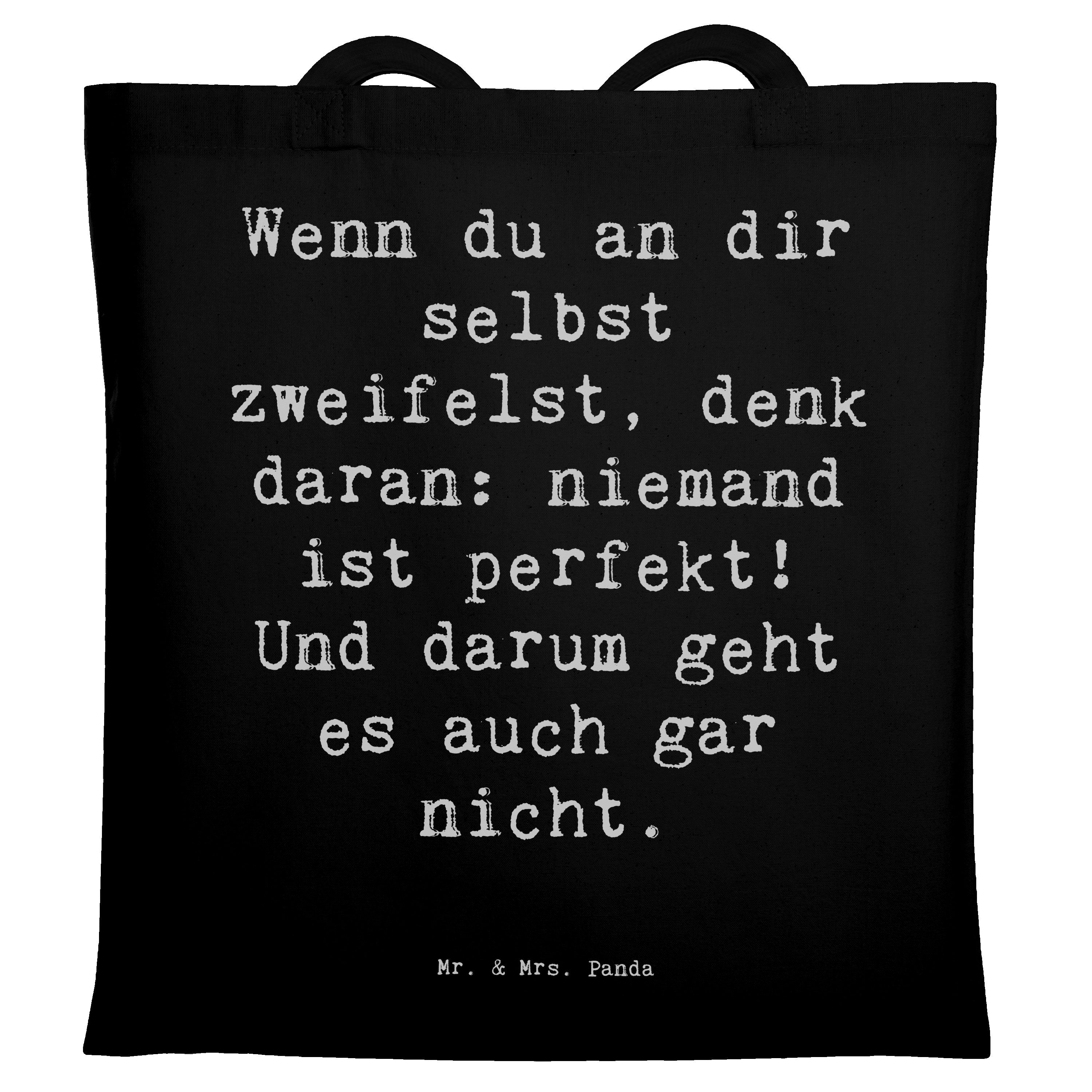 Tragetasche Spruch Zweifel an sich selbst - Schwarz - Geschenk, niemand ist perfe
