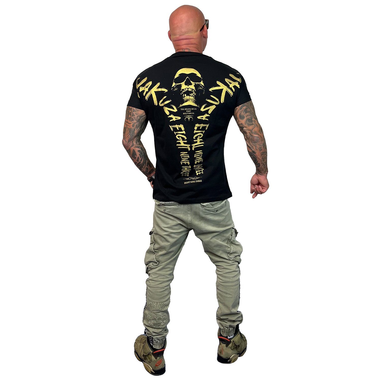 Metallic-Print T-Shirt Skull VIP YAKUZA goldenem Tree mit