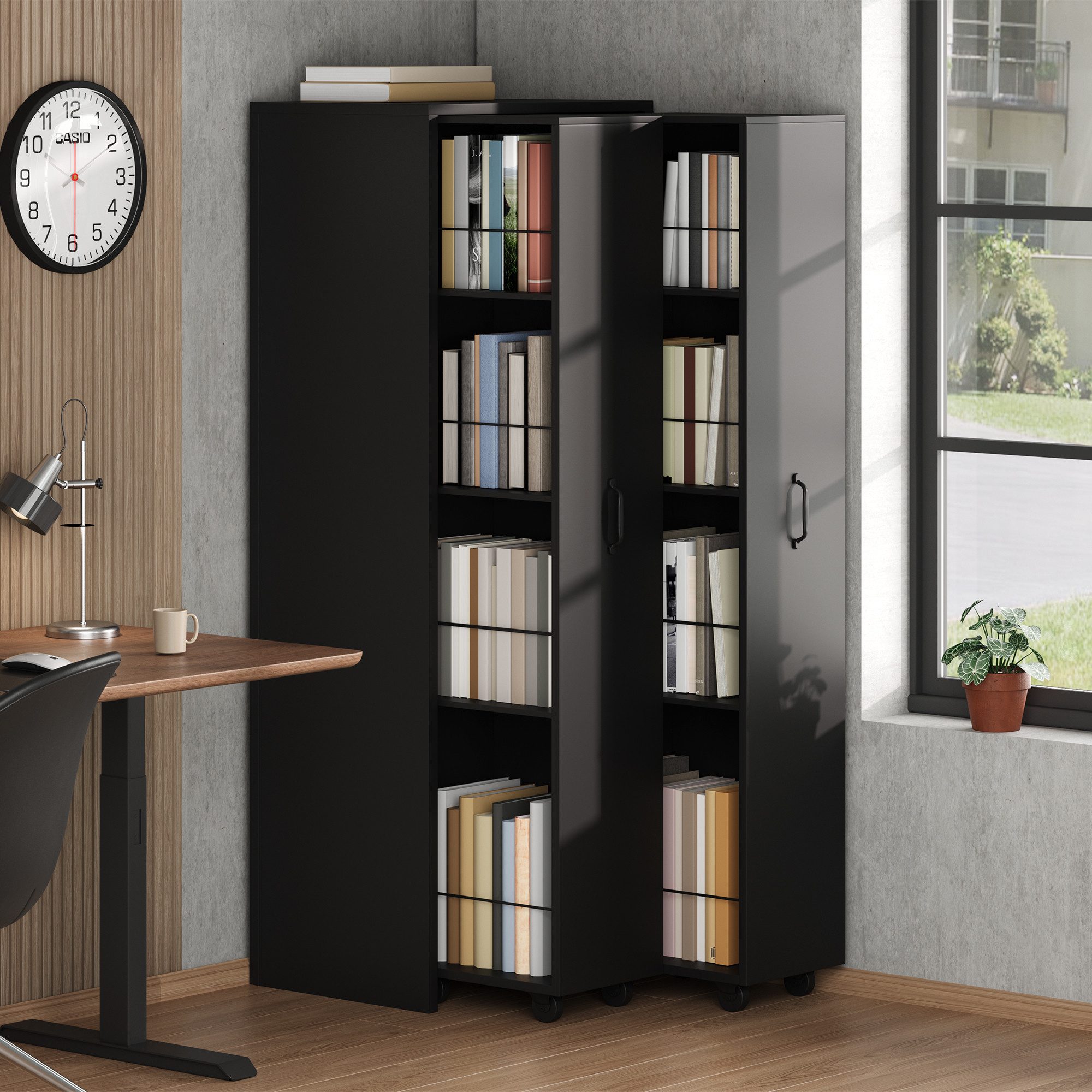 Merax Bücherregal mobiles, Vitrine mit Rollen, 4 Ebenen, 1-tlg., für Bad, Küche und Wohnzimmer