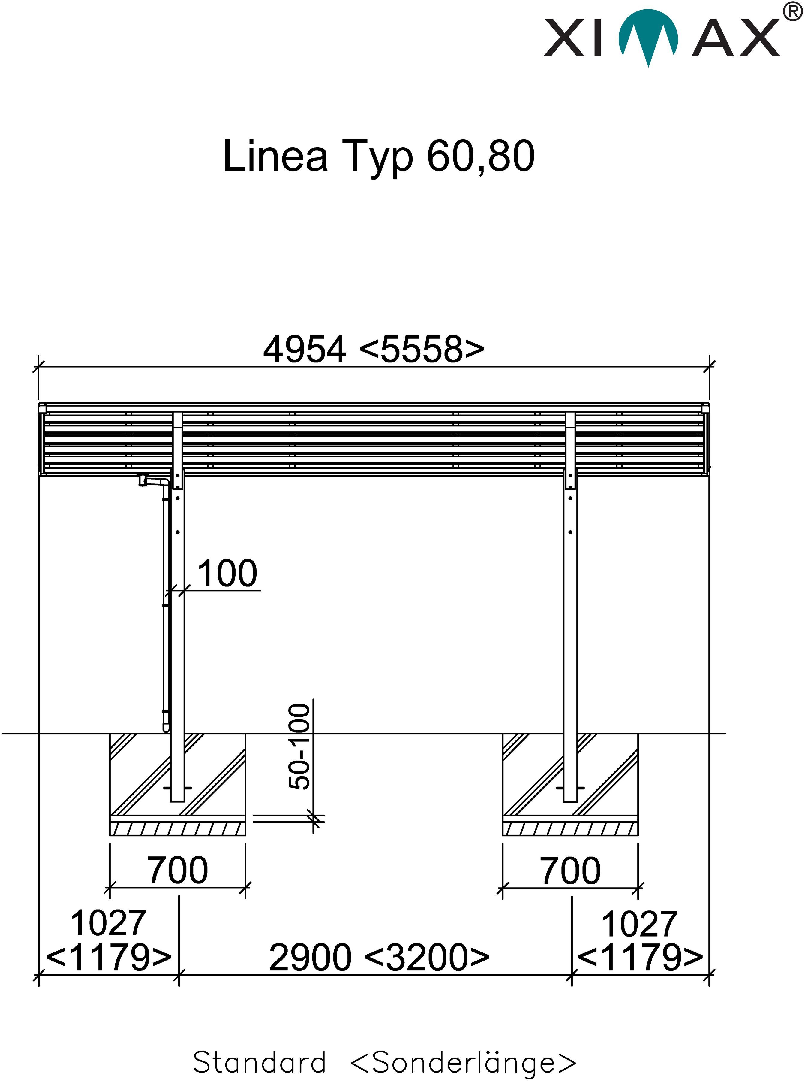 Ximax Linea 302x556 Sonderlänge/Breite Einzelcarport cm, cm Typ Einfahrtshöhe, 240 XL-bronze, 80 BxT: Aluminium