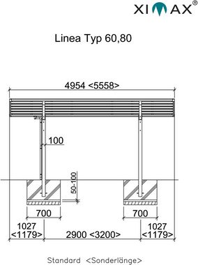 Ximax Einzelcarport Linea Typ 80 Sonderlänge/Breite XL-bronze, BxT: 302x556 cm, 240 cm Einfahrtshöhe, Aluminium