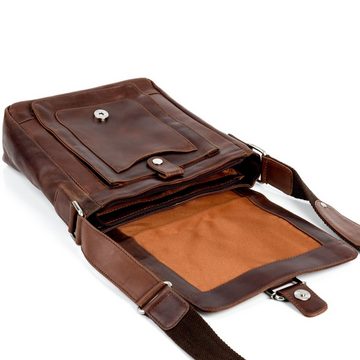 STOKED Messenger Bag Leder Umhängetasche Unisex NATHAN, Kuriertasche Echtleder, Businesstasche, Aktentasche Damen Herren braun