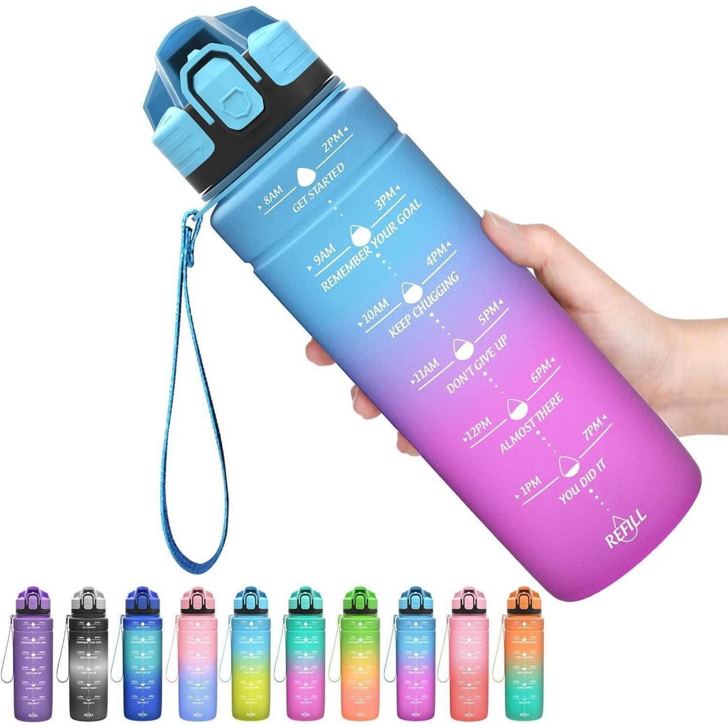 Trinkflasche Sport Trinkflasche 2l Auslaufsicher BPA-frei Tritan Kinder Motivierend