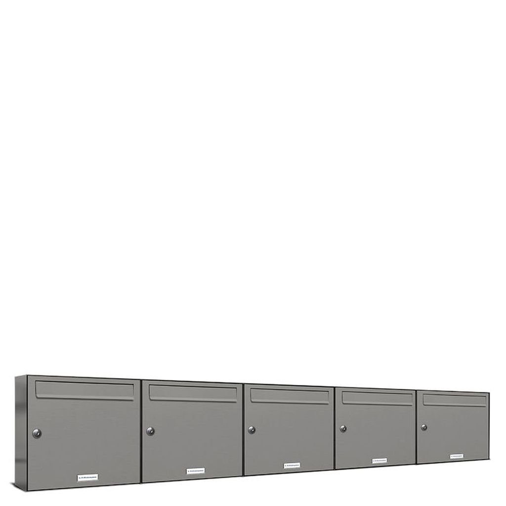 AL Briefkastensysteme Wandbriefkasten 5er Premium Briefkasten Aluminiumgrau RAL 9007 für Außen Wand 5x1
