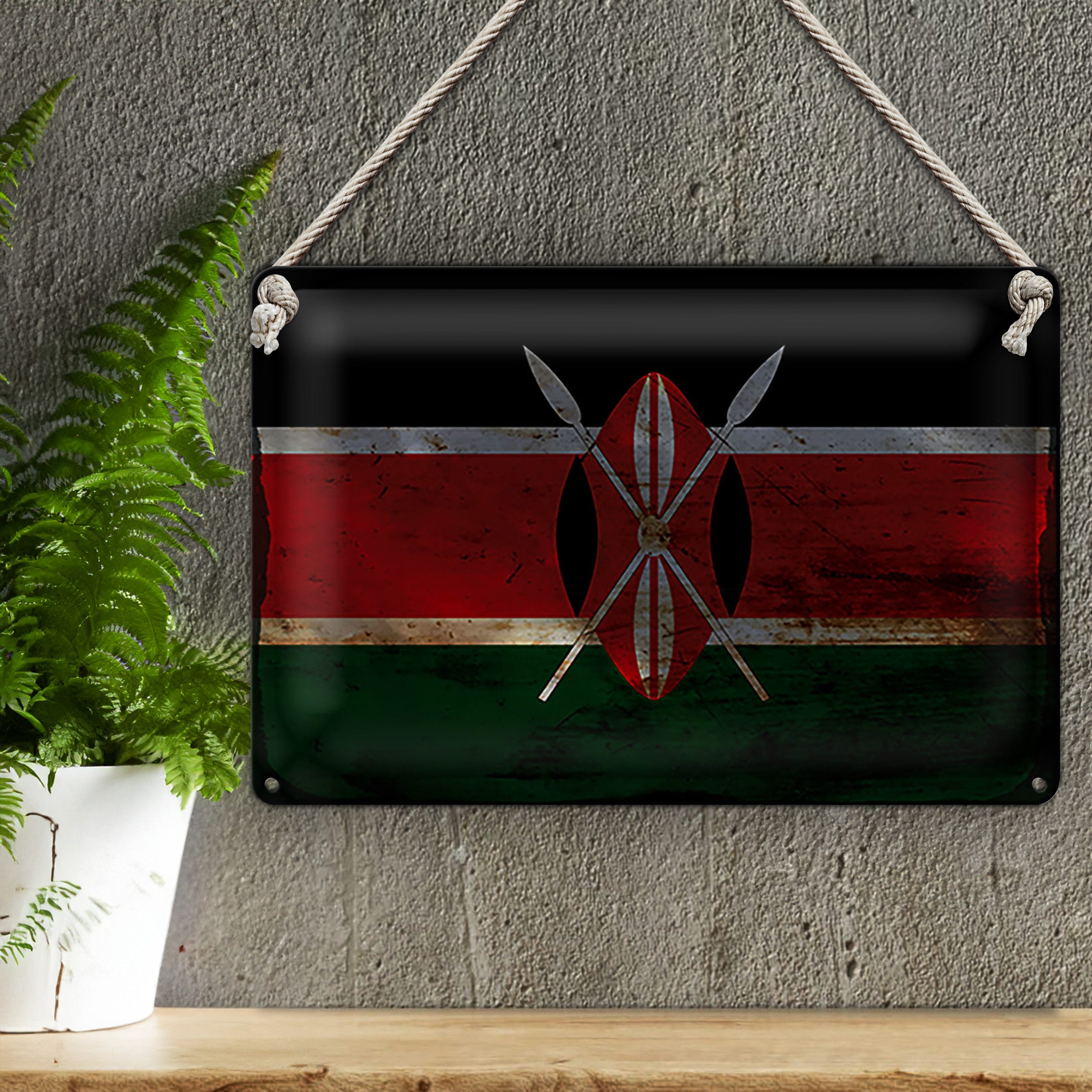 Roomando Metallschild Blechschild Flagge Kenia 30x20cm Flag of Kenya Rost