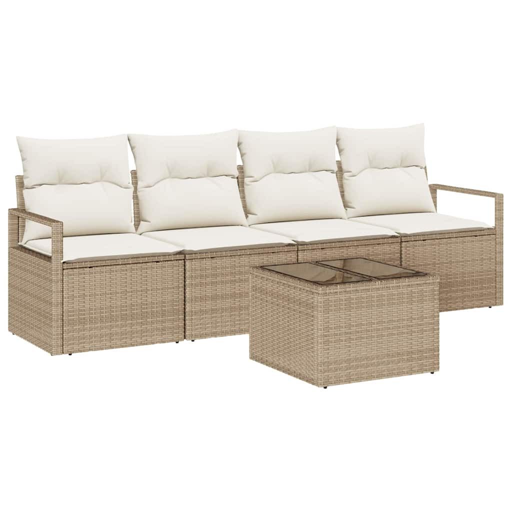 vidaXL Loungesofa Sofa Set 5 pcs Beige und Creme Poly-Rattan, 5 Teile
