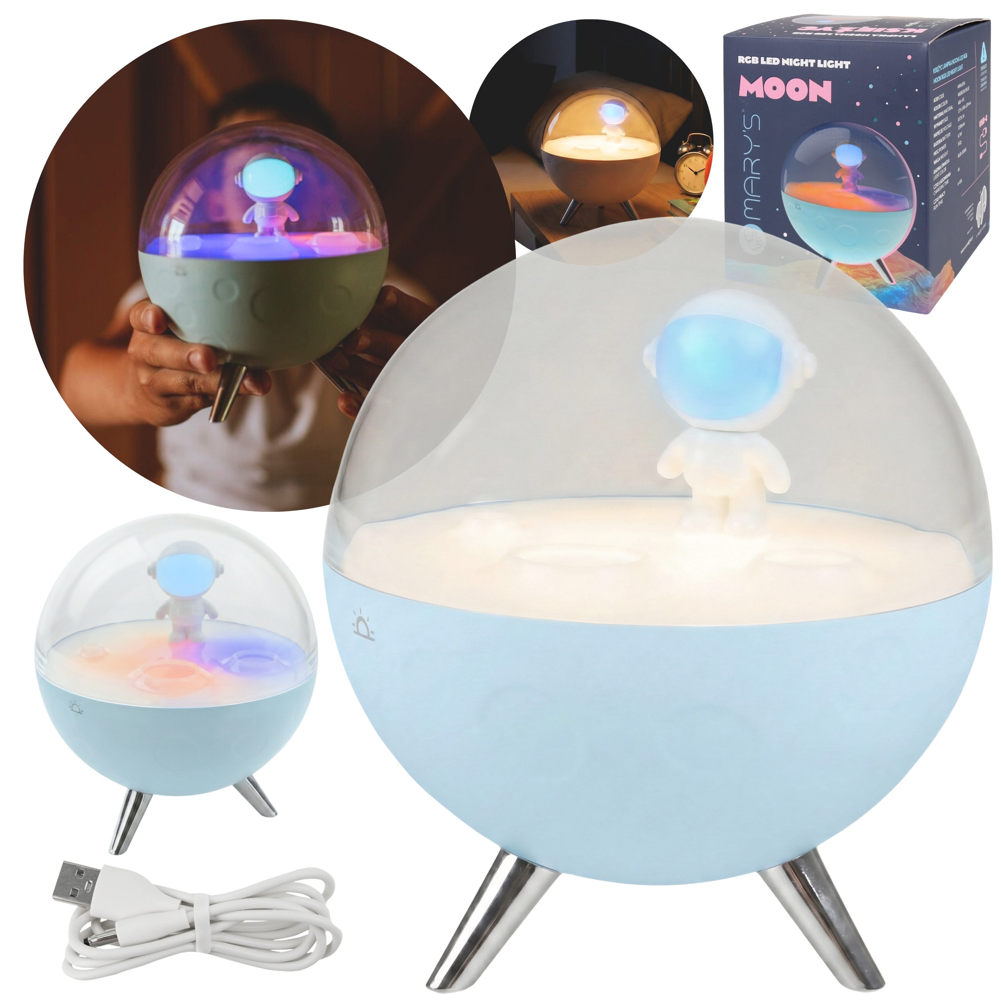 Sarcia.eu LED Nachtlicht Mary's LED Mond-Nachtlicht Blau – Lampe fürs Kinderzimmer, RGB