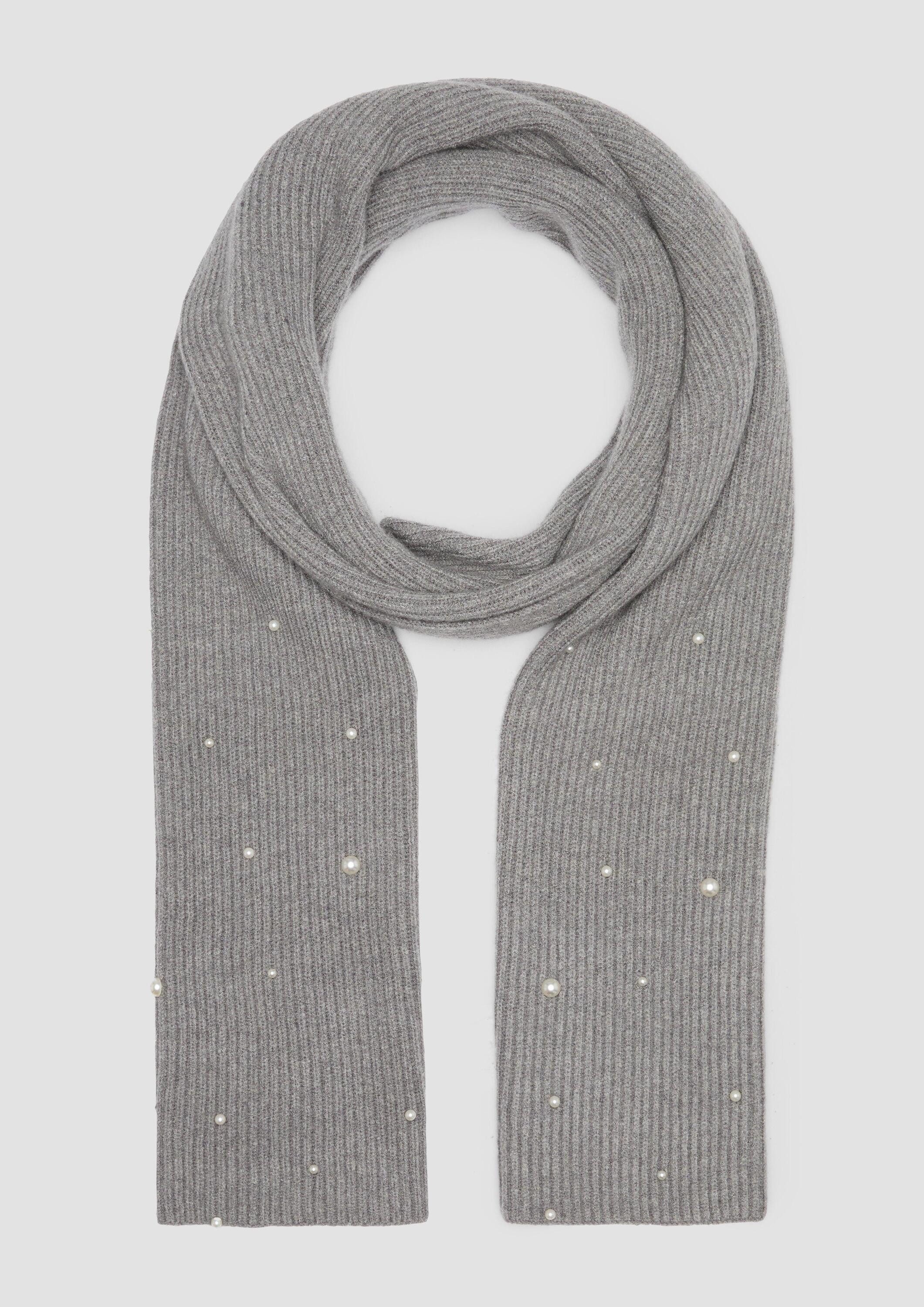 s.Oliver Schal Tuch, Strickschal mit Schmuckperlen