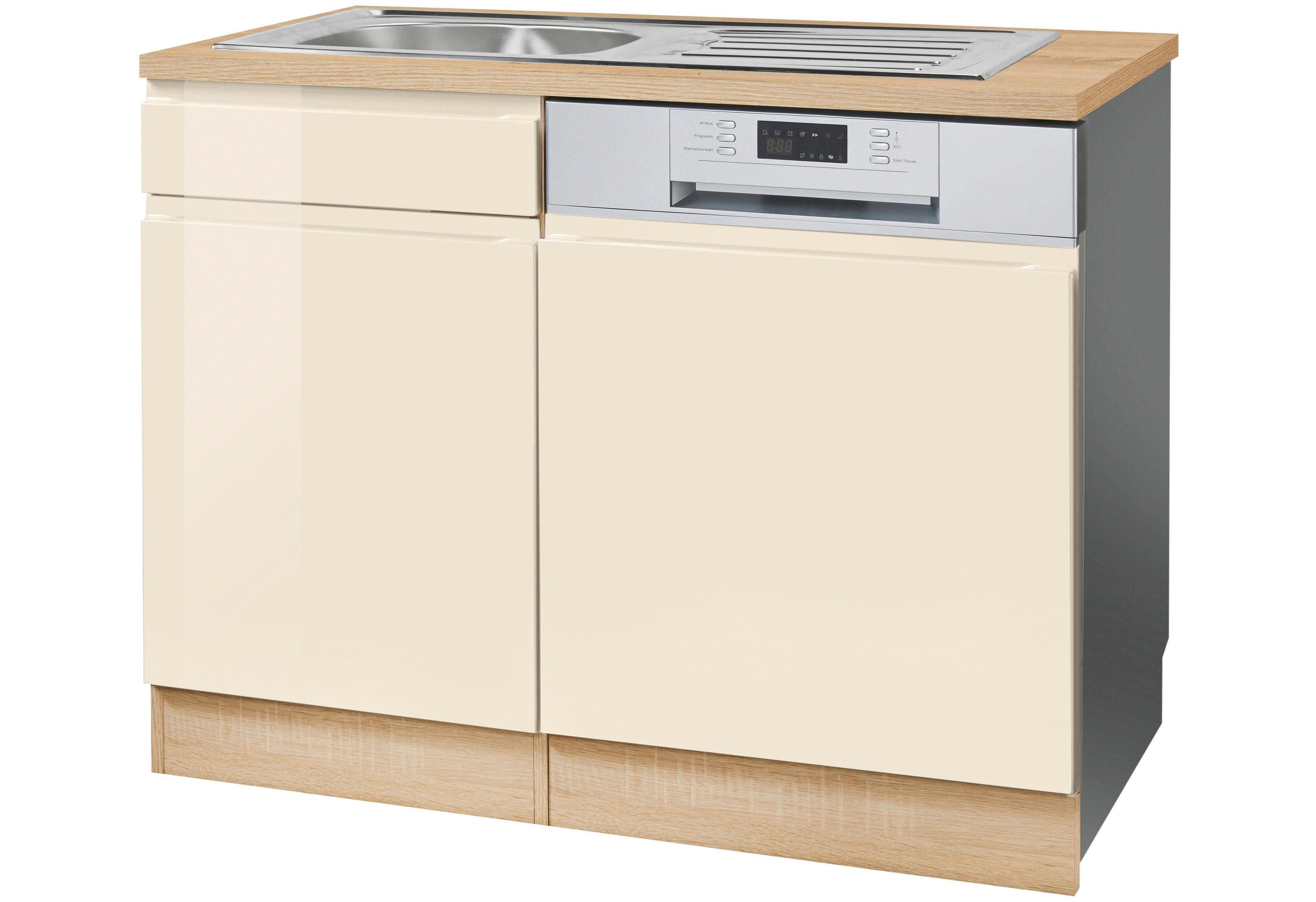 HELD MÖBEL Spülenschrank Virginia 110 cm breit, inklusive Einbauspüle creme Hochglanz | Spülenschränke