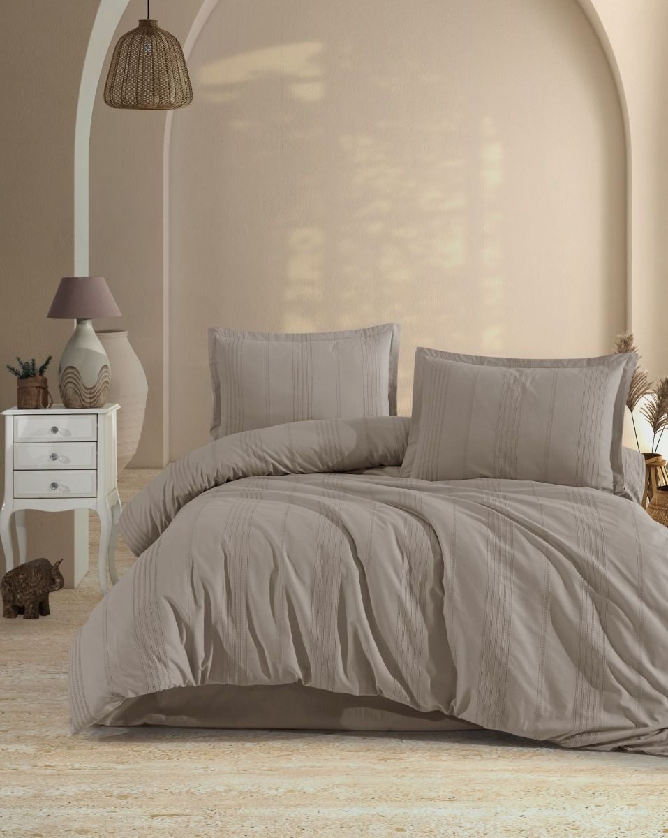 EmirtexHome Bettwäsche Tayla Taupe Bettwäsche Set 4 tlg. 200x220cm, Baumwolle, 4 teilig, Maschinenwaschbar bei 40 °C