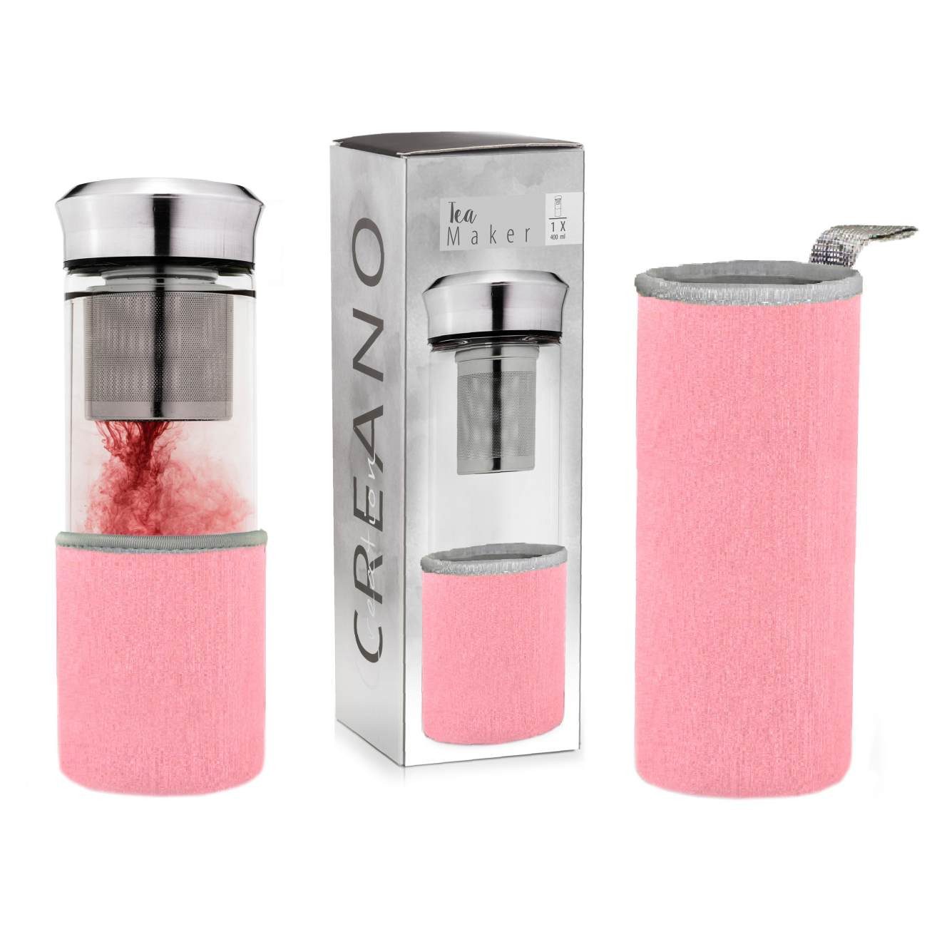 Creano Thermoflasche Teamaker „Rosa“ 400 ml, tropffrei