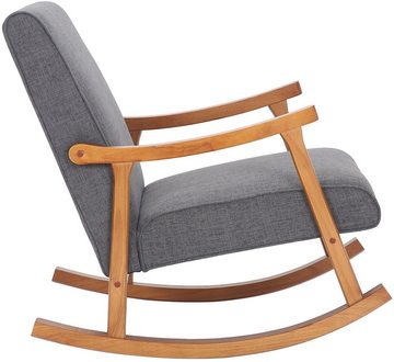 TPFLiving Schaukelstuhl Morello mit hochwertig gepolsterter Sitzfläche (Schwingstuhl - Relaxstuhl - Relaxsessel - Lehnstuhl), Gestell: Walnus - Sitzfläche: Stoff hellgrau
