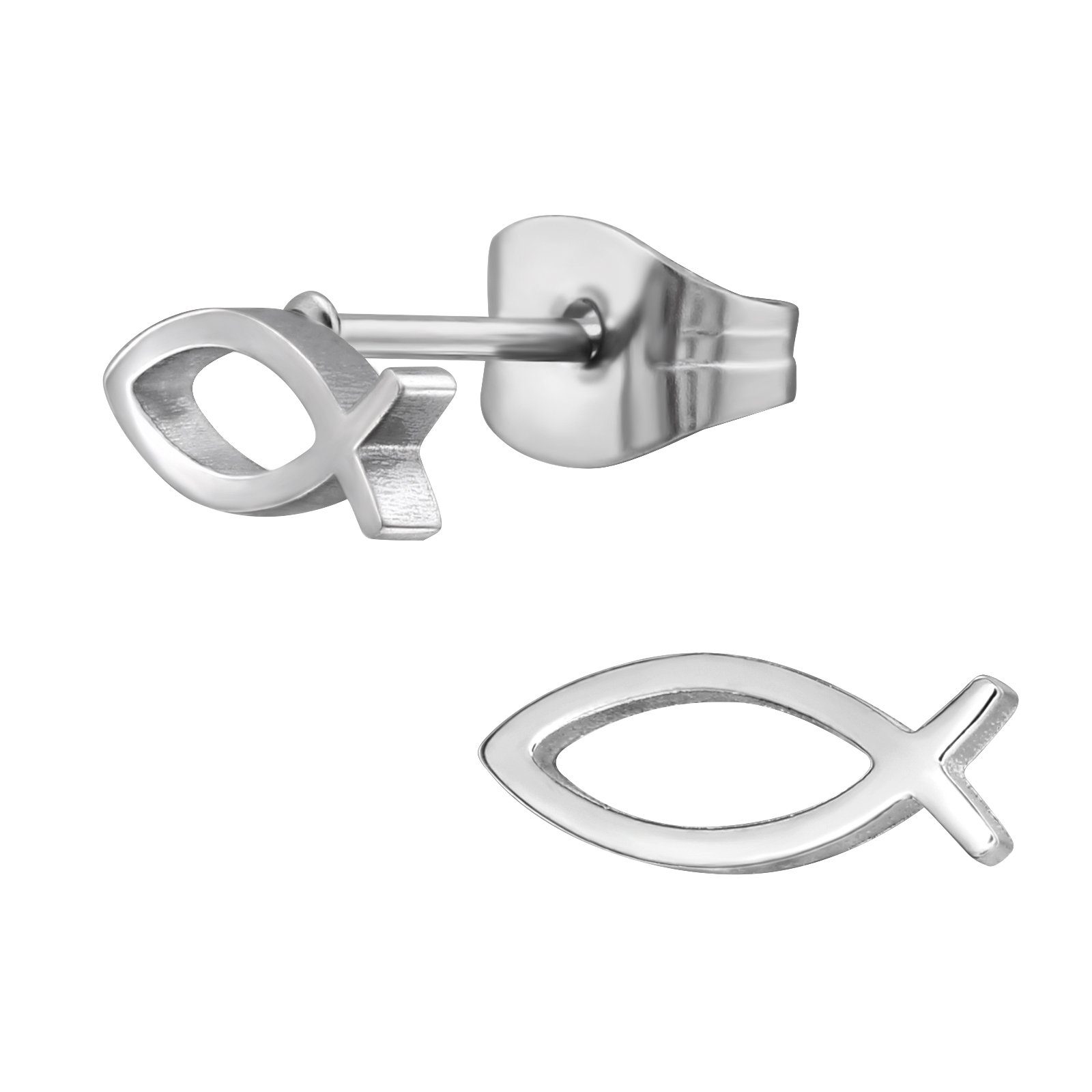 BUNGSA Ohrring-Set Ohrstecker Fischsymbol aus Edelstahl Unisex (1 Paar (2 Stück), 2-tlg), Ohrschmuck Ohrringe