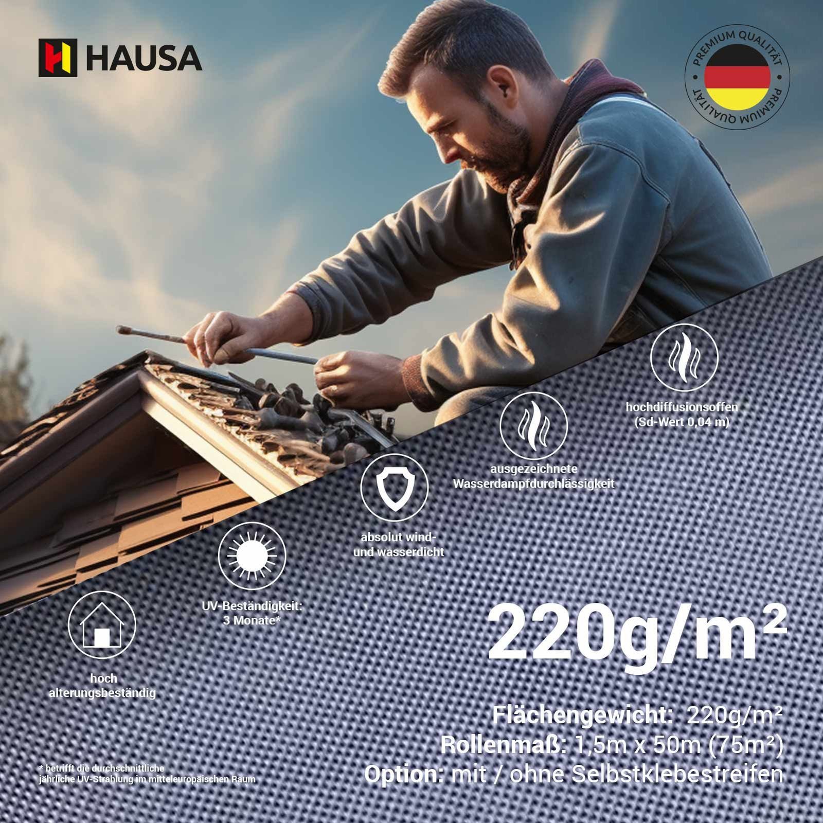Hausa Dachbahn Unterspannbahn Platinum HU220, Ohne günstig online kaufen