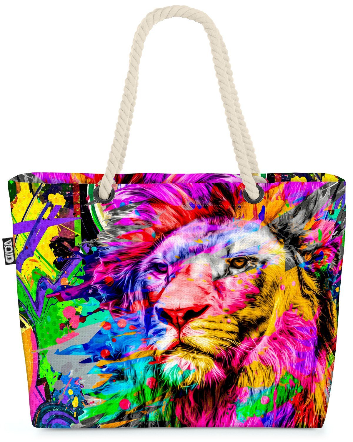 VOID Strandtasche (1-tlg), Pop Art Löwe Afrika König Raubtier Löwe Afrika Savanne Jagd Schwarz W