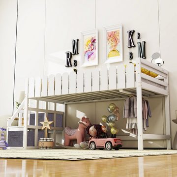 BlingBin Kinderbett Einzelbett 90*190cm Massivholzbett mit Lattenrost (1er Set, 1-tlg., Bett ohne Matratzen), Mit Kleiderbügel Aufbewahrungsbox und USB-Anschluss
