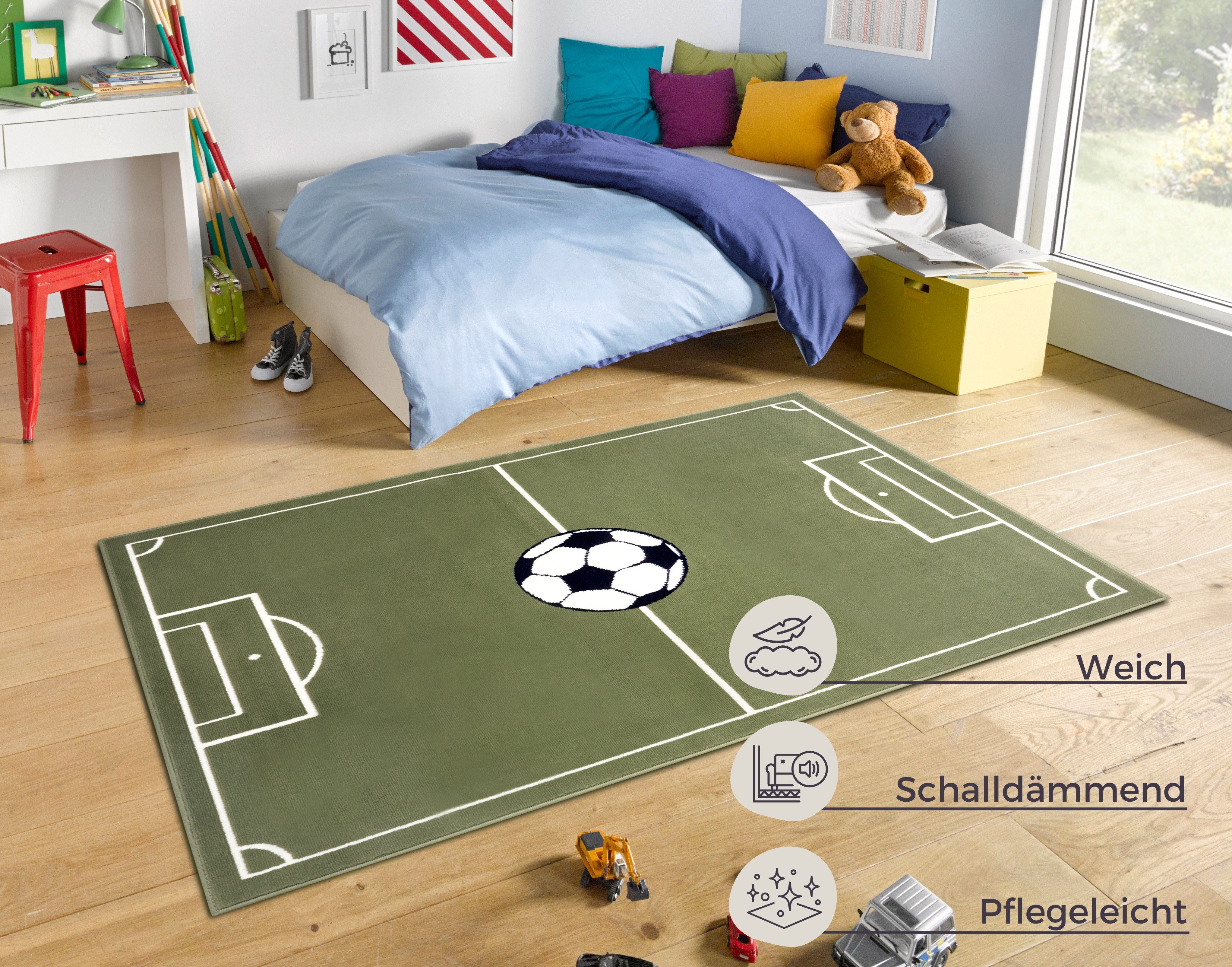 HANSE Home Teppich Estadio, rechteckig, Höhe: 8 mm, Kinderteppich, Spielteppich, Spielunterlage, Fußball, Kinderzimmer