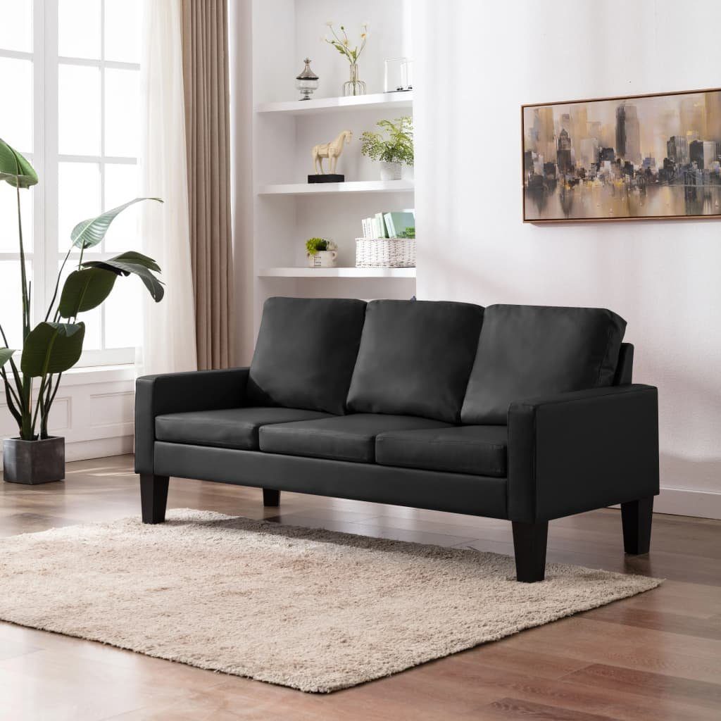[Billiger Verkauf beginnt] vidaXL Sofa Kunstleder Schwarz 3-Sitzer-Sofa