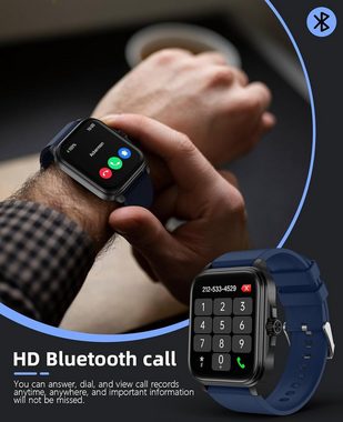 SOUYIE für Herren Damen, mit Blutzuckermessung mit Telefonfunktion, Fitness Smartwatch (1.91 Zoll, Android iOS), mit Herzfrequenz/Temperaturüberwachung, Wasserdichte IP67
