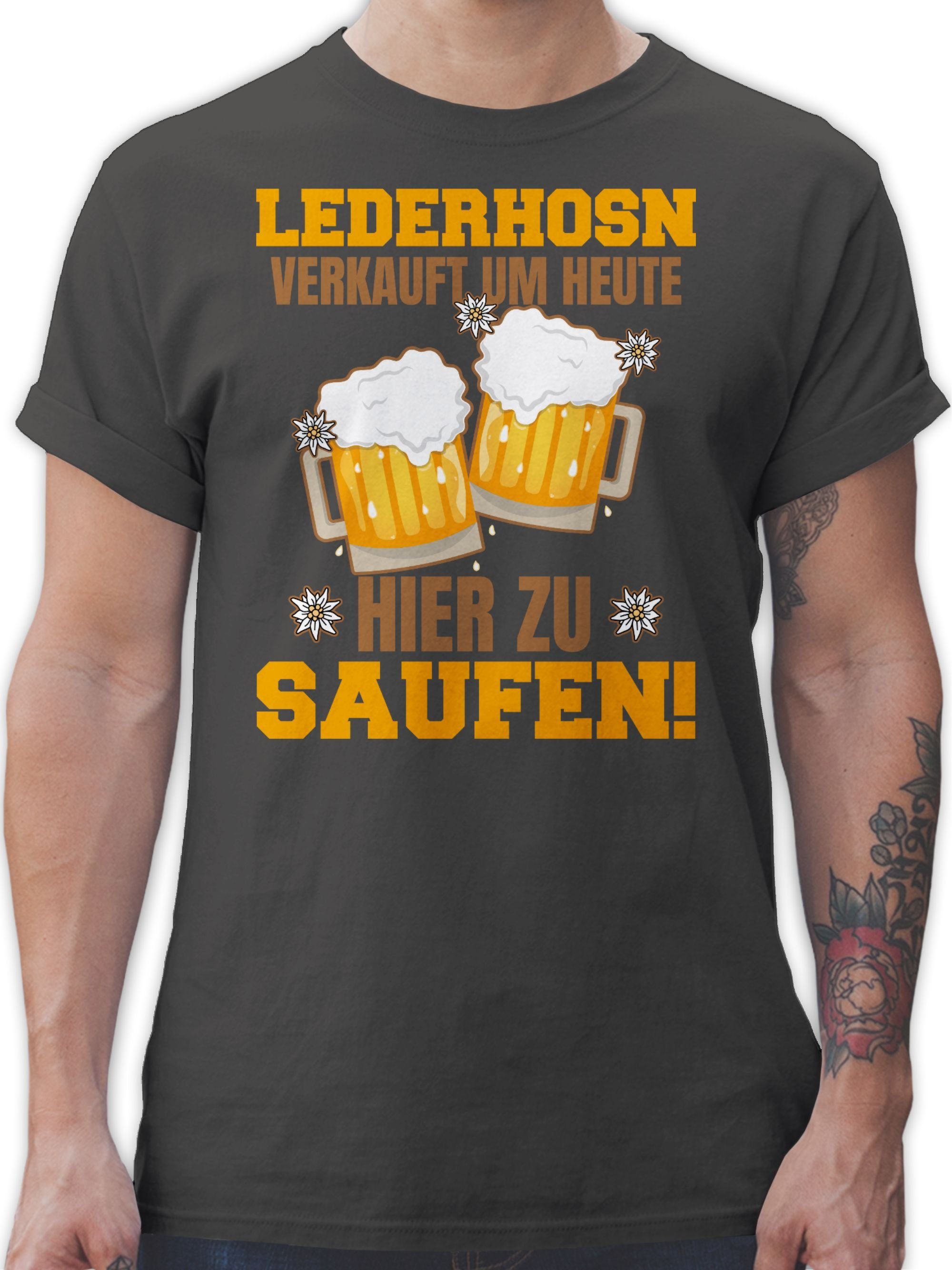 Shirtracer T-Shirt Lederhosn verkauft um heute hier zu saufen - Bierkrug Mode für Oktoberfest Herren 02 Dunkelgrau