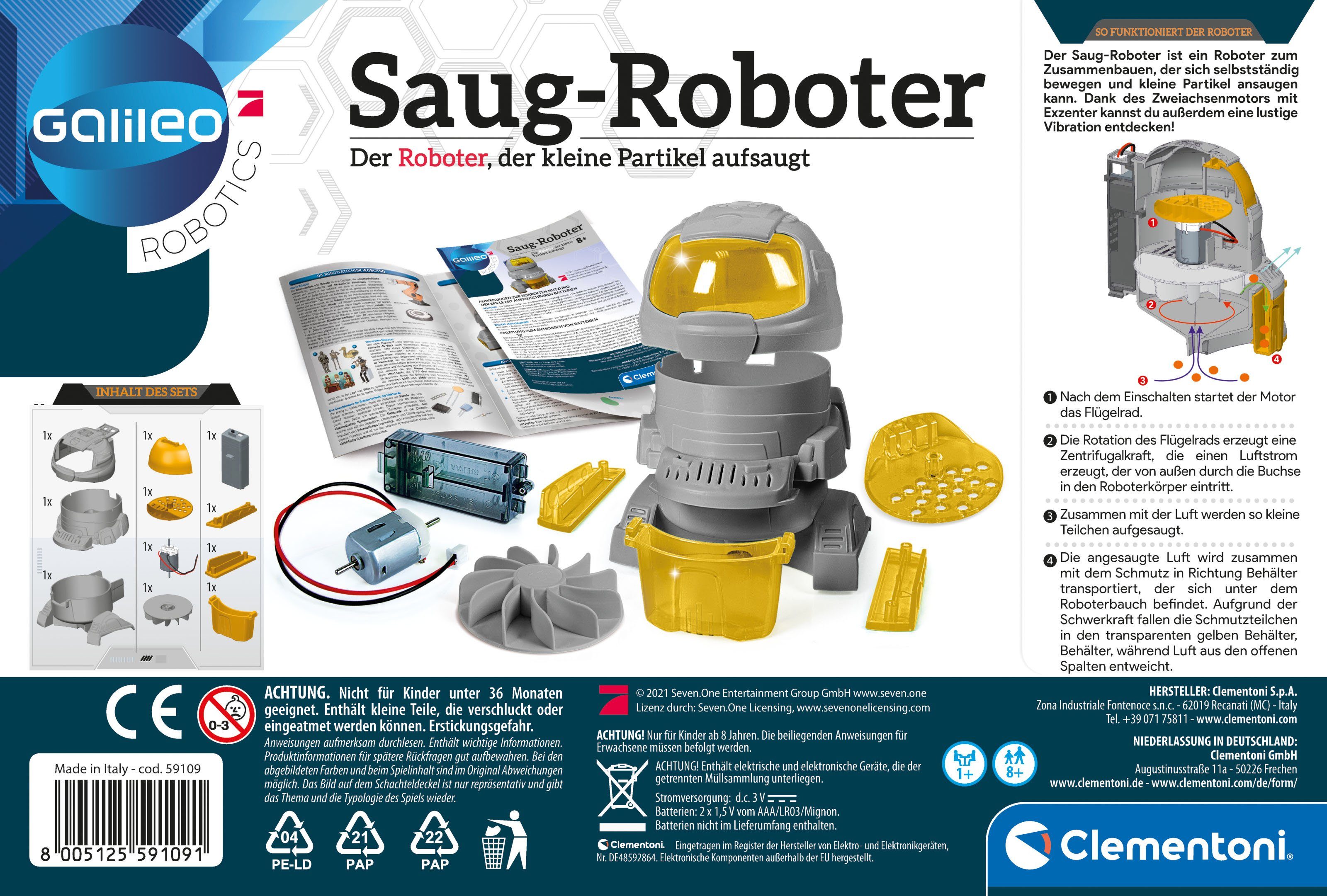 Clementoni® Experimentierkasten Galileo, Saug-Roboter, Made in Europe