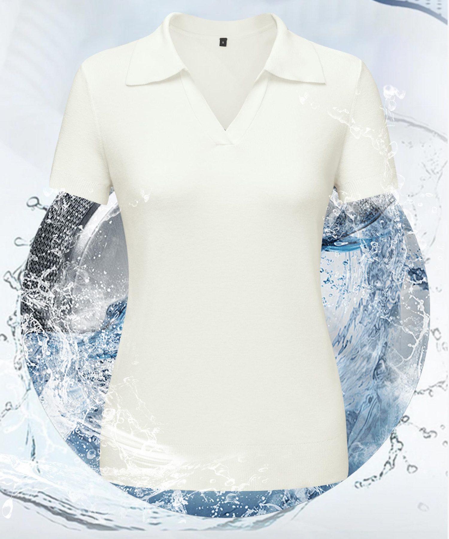 Poloshirt Damen Wollmischung Poloshirt Kurzarmpullover Strickpullover