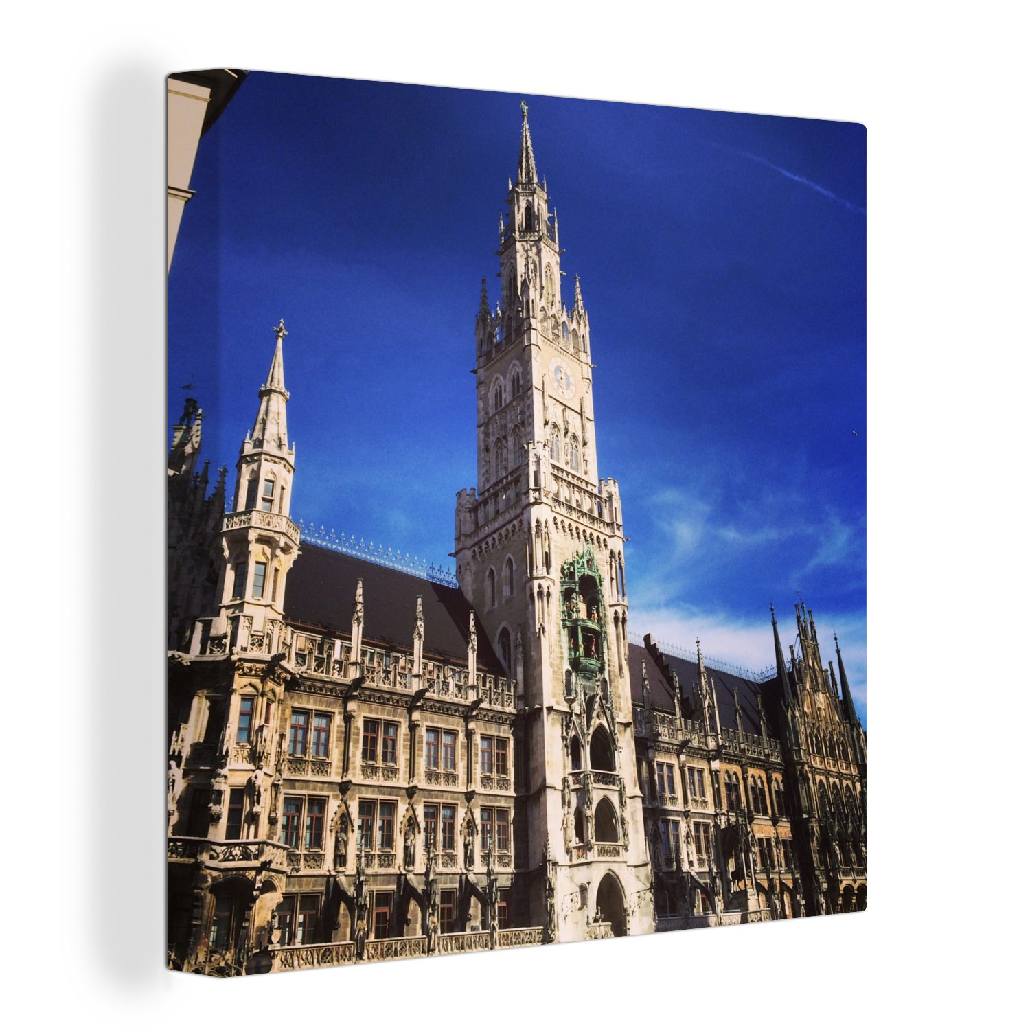 OneMillionCanvasses® Leinwandbild Der Turm des Neuen Ratshauses am Marienplatz München, (1 St), Leinwand Bilder für Wohnzimmer Schlafzimmer