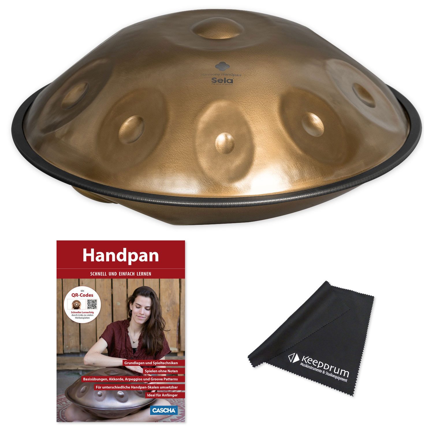 Sela Handpan Sela Handpan SEHP330 Harmony D-Kurd Edelstahl mit Lehrbuch,Vorteils-Set mit Lehrbuch, 1-St., Handpan D-Kurd, Vorteils-Set mit Lehrbuch