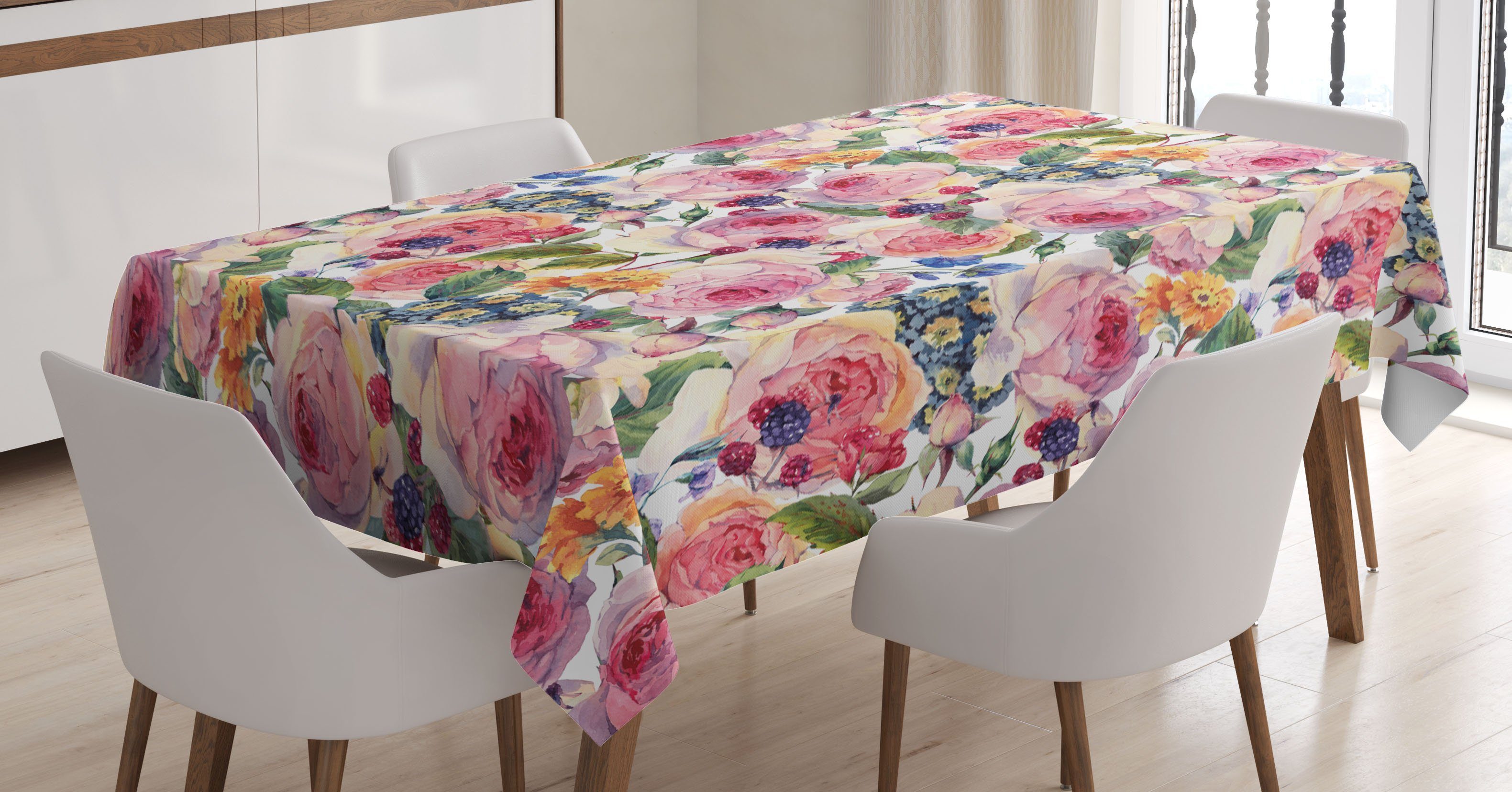 Abakuhaus Tischdecke Farbfest Waschbar Für den Außen Bereich geeignet Klare Farben, Blumen Shabby Pflanze Rose Blumen