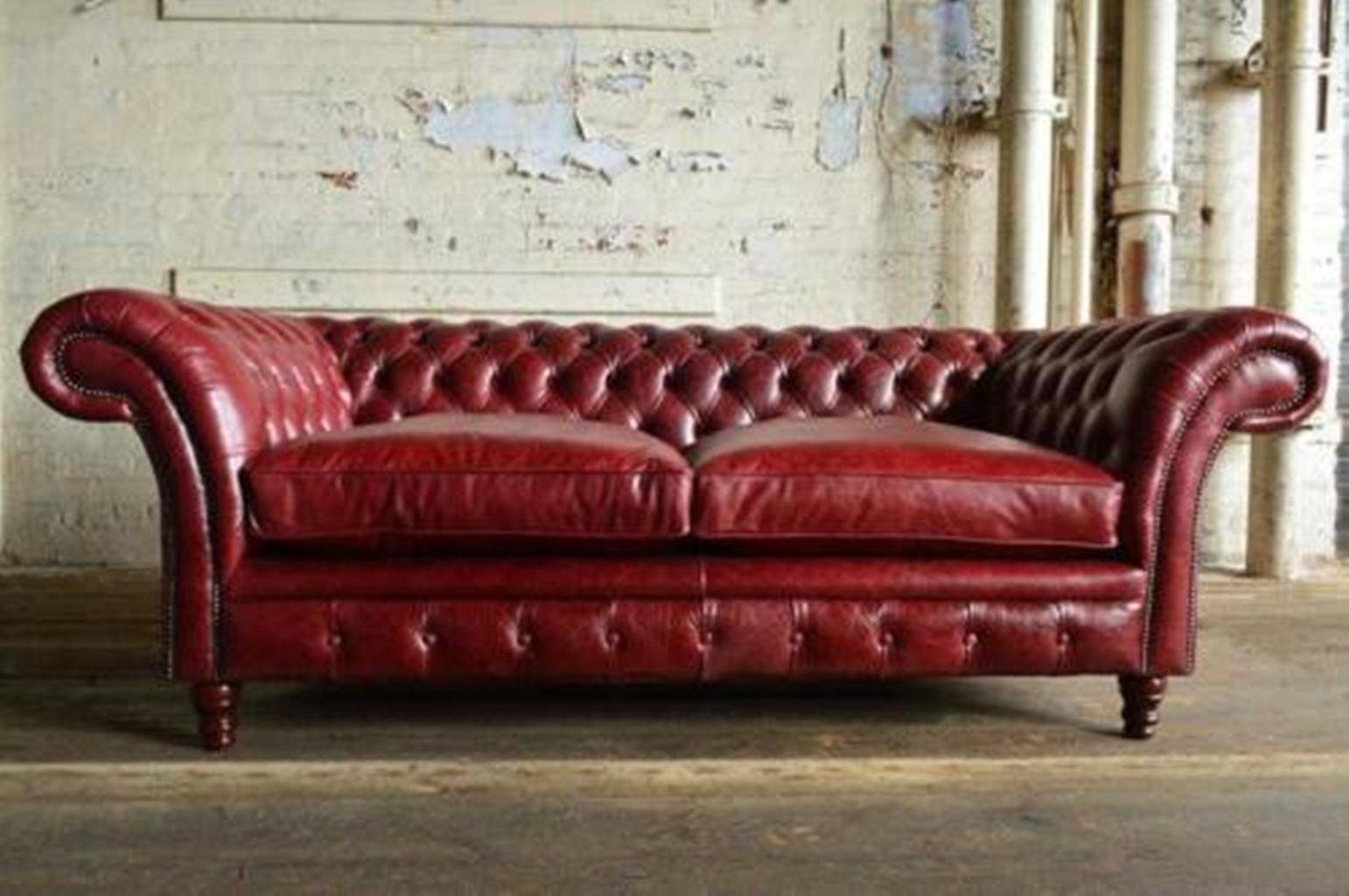 JVmoebel Chesterfield-Sofa Bordaux 3 Sitzer Chestrerfield Leder Sofa Garnitur 100% Leder Sofort, Made in Europe