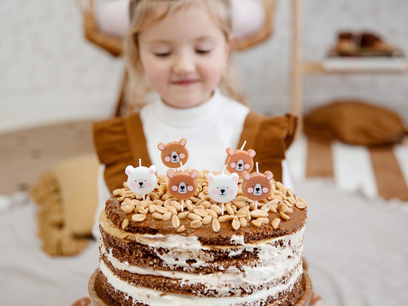 partydeco Geburtstagskerze, Geburtstagskerzen Teddybär 3cm braun weiß