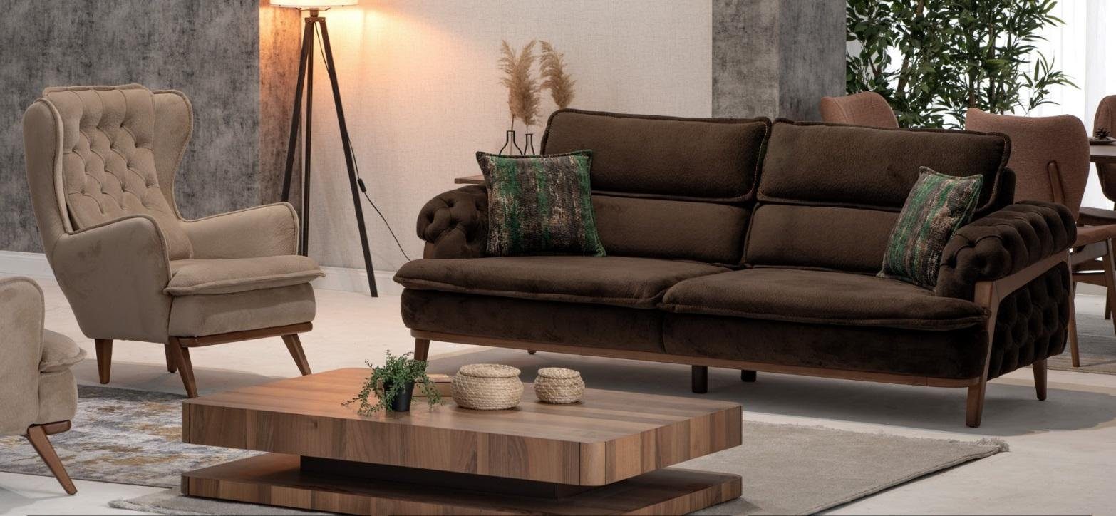 JVmoebel Chesterfield-Sofa Sofagarnitur Sofa Couch Polster 3 3 1 Sitzer Textil Sofas Stoff Neu