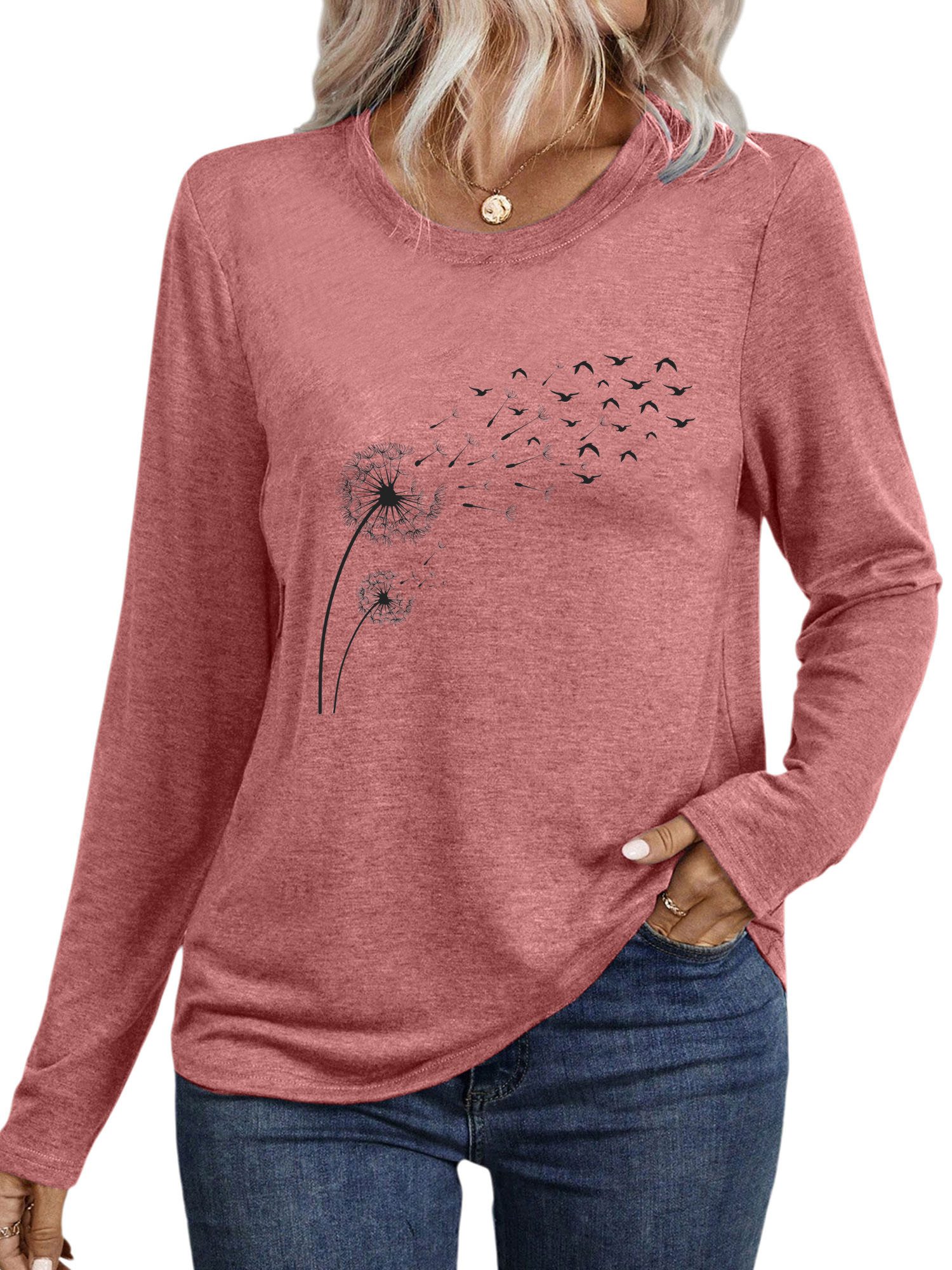 PYLIKE Rundhalsshirt Bequemes Shirt Damen Langarm Herbst Basic-Shirt mit au günstig online kaufen