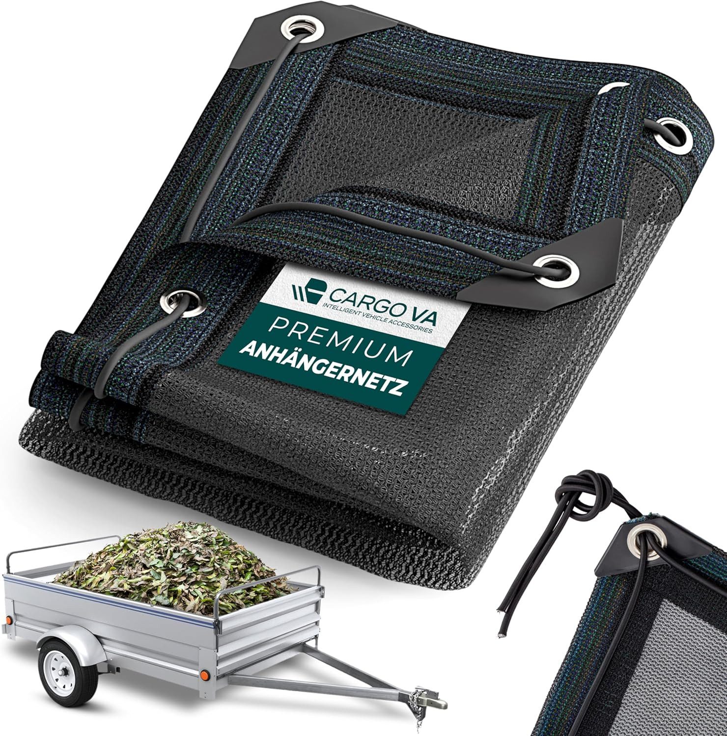 CargoVA® Anhängernetz Feinmaschiges Anhängernetz schwarz mit Gummiseil zur Ladungssicherung, (Einzelartikel), feinmaschiges Transportnetz, UV- und witterungsbeständig