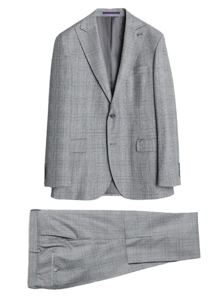 RAMSEY Frack-Anzug Grauer karierter, schmal geschnittener Anzug aus Wollmischung (Zerowei