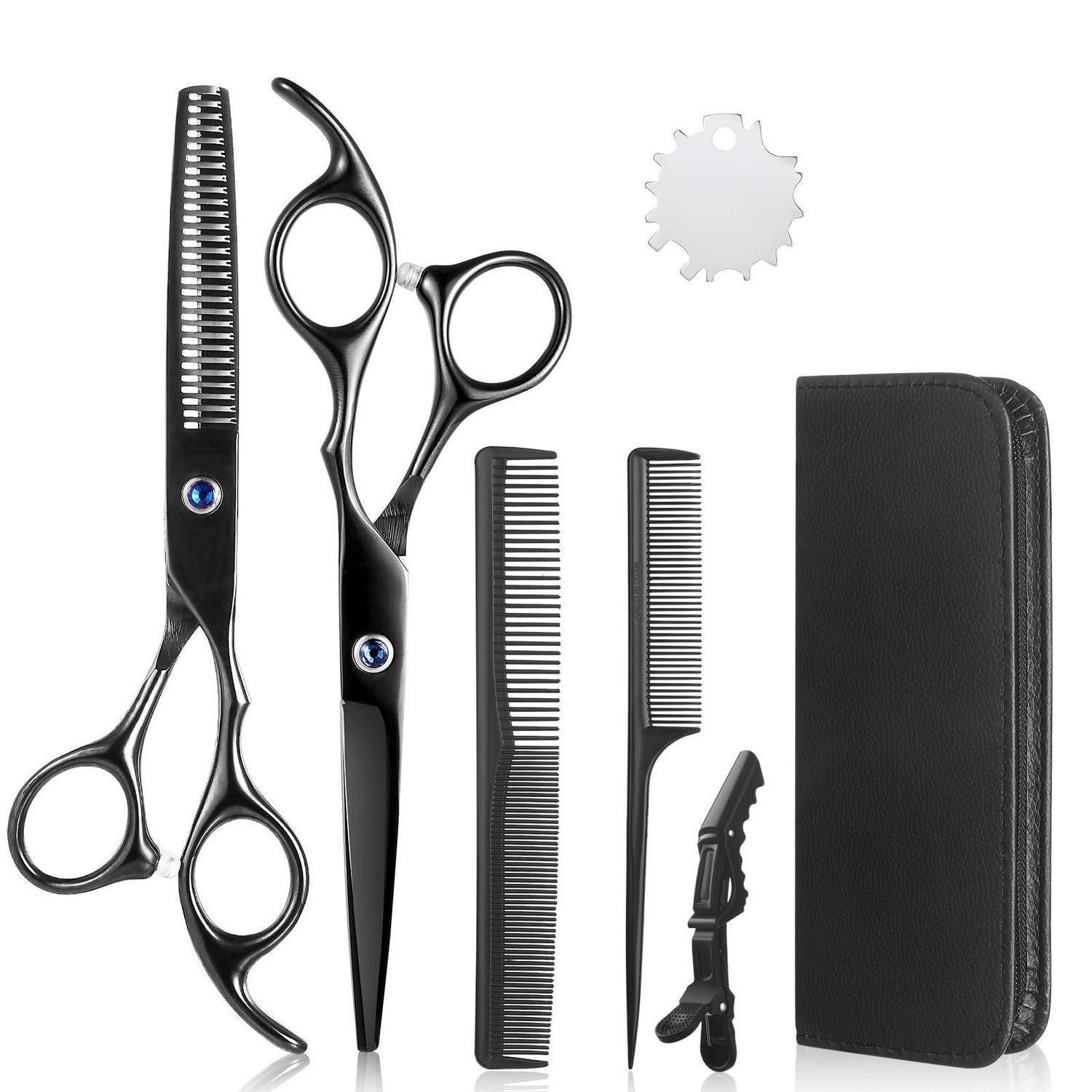LuxusKollektion Scheren-Set Haarschere 7-in-1-Set Professionell Schwarz