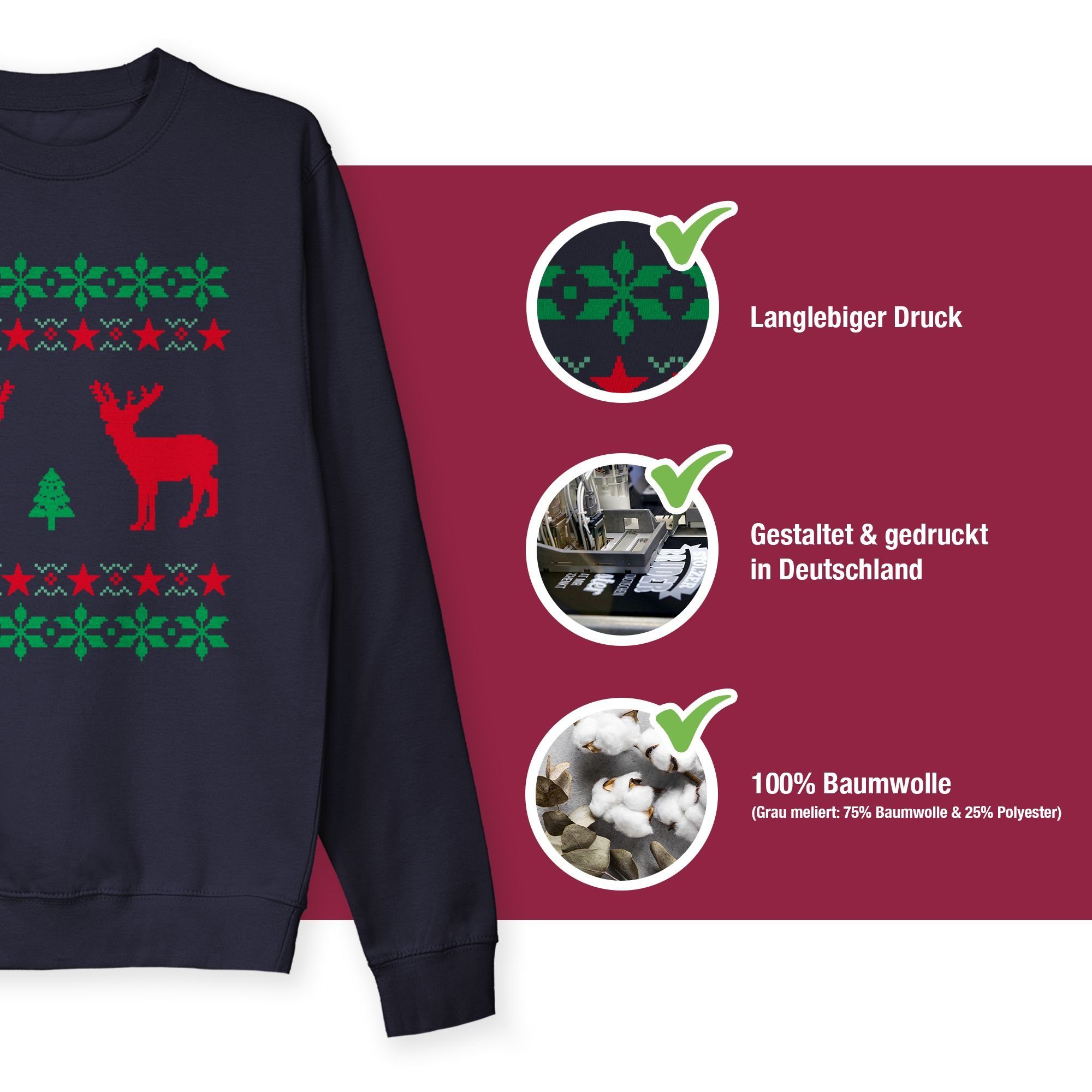 Shirtracer Sweatshirt Norweger Weihnachten Kleidung Weihachten Rentier Dunkelblau Pixel (1-tlg) 2