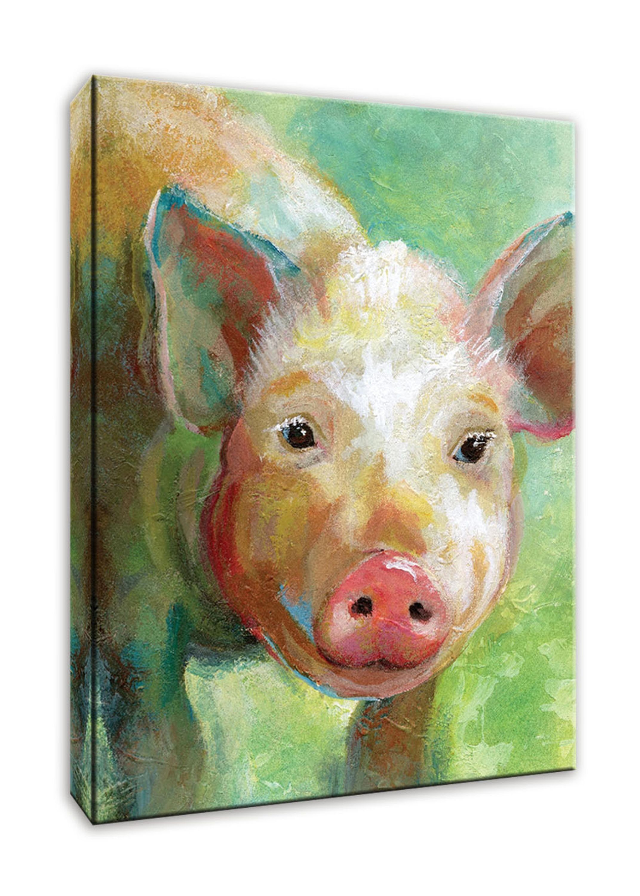 Quirky Bild I Leinwandbild Kunst-Edition 50x70cm Colorful artissimo auf Pig Schwein Leinwand artissimo grün, Tiere Nan: