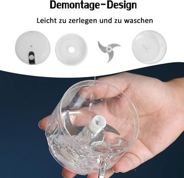 HYTIREBY Gemüseschneider Gemüseschneider Elektrisch 250ml Mini Kabellos, Mit 3 Klingen,für Zwiebel/Obst/Nüsse/Fleisch