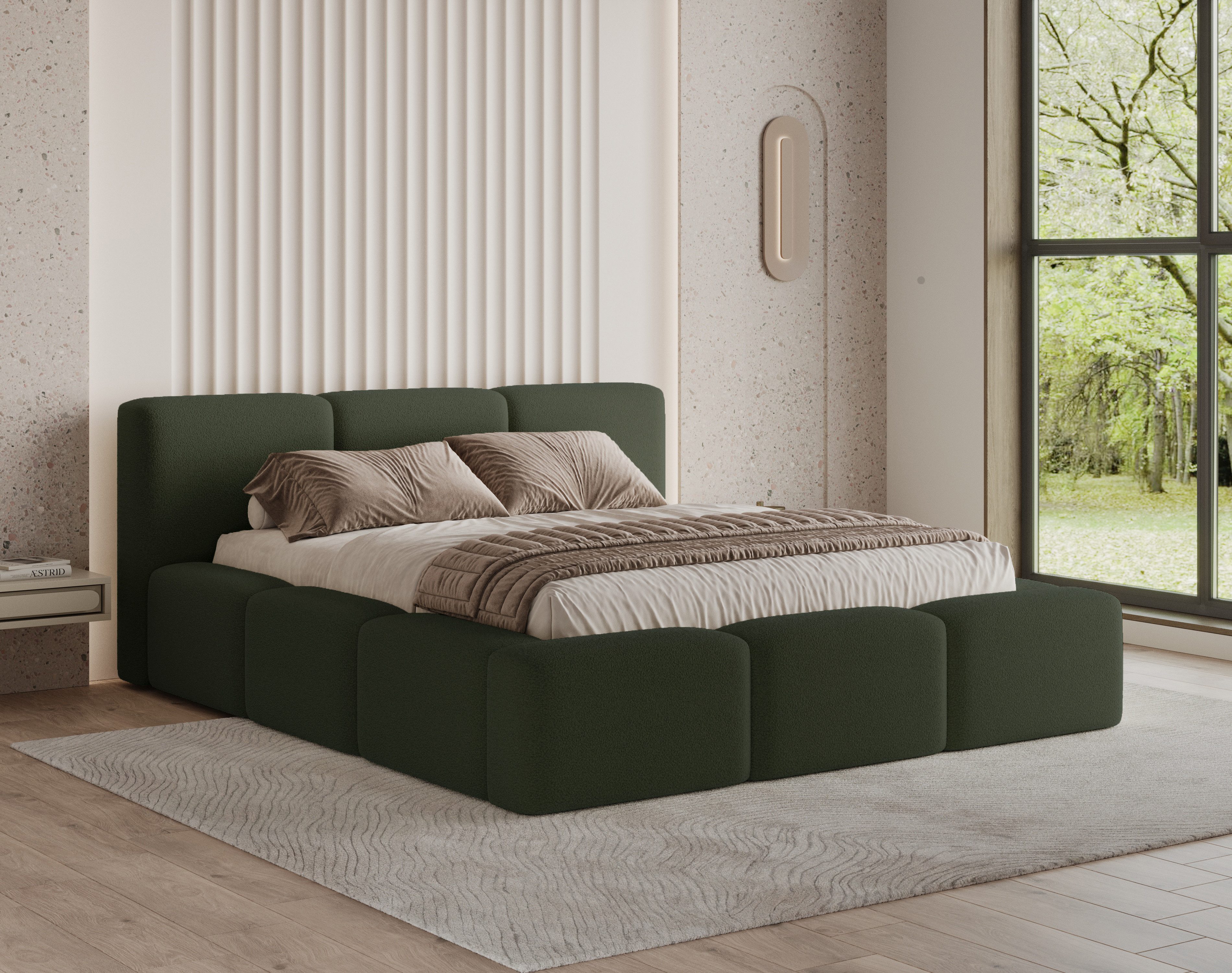 Chilly Möbel Polsterbett Como Grün Bouclé-Stoff günstig online kaufen