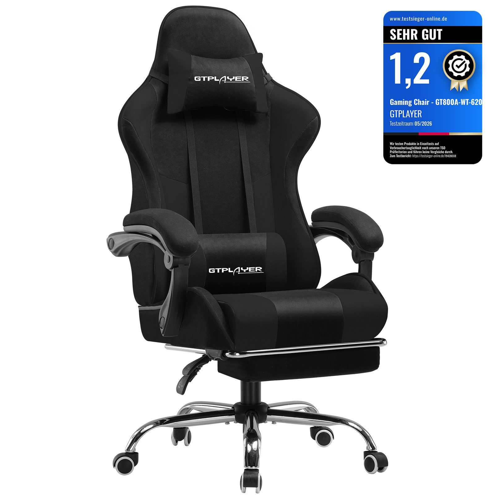 GTPLAYER Gaming-Stuhl Bürostuhl mit Massagefunktion, Fußstütze, Kopfstütze (Packung), Ergonomischer Gamer Stuhl Maximale Belastung 150 kg, 360° drehbar